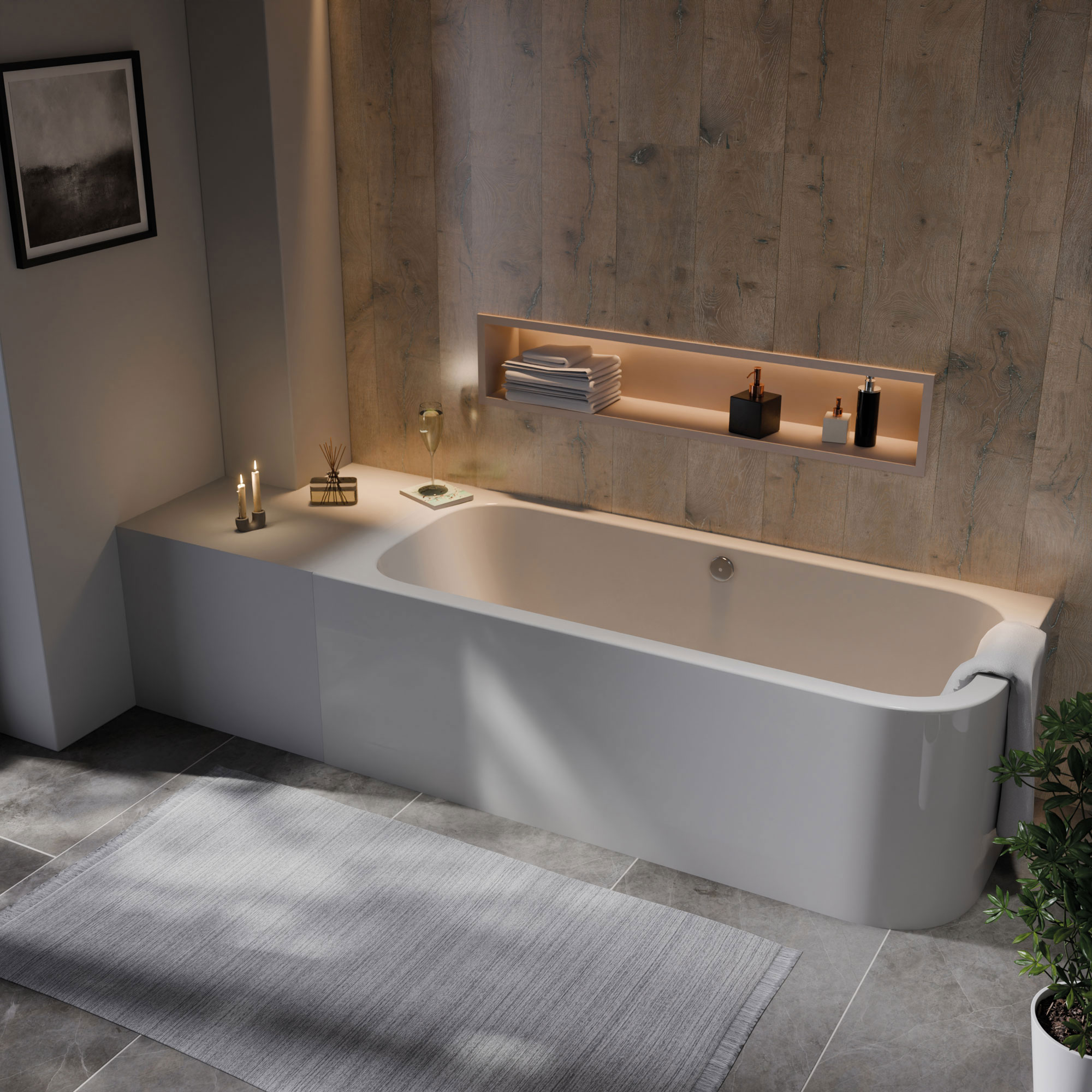 Sacramento Badewanne, weiß, rechts, im Milieu 1