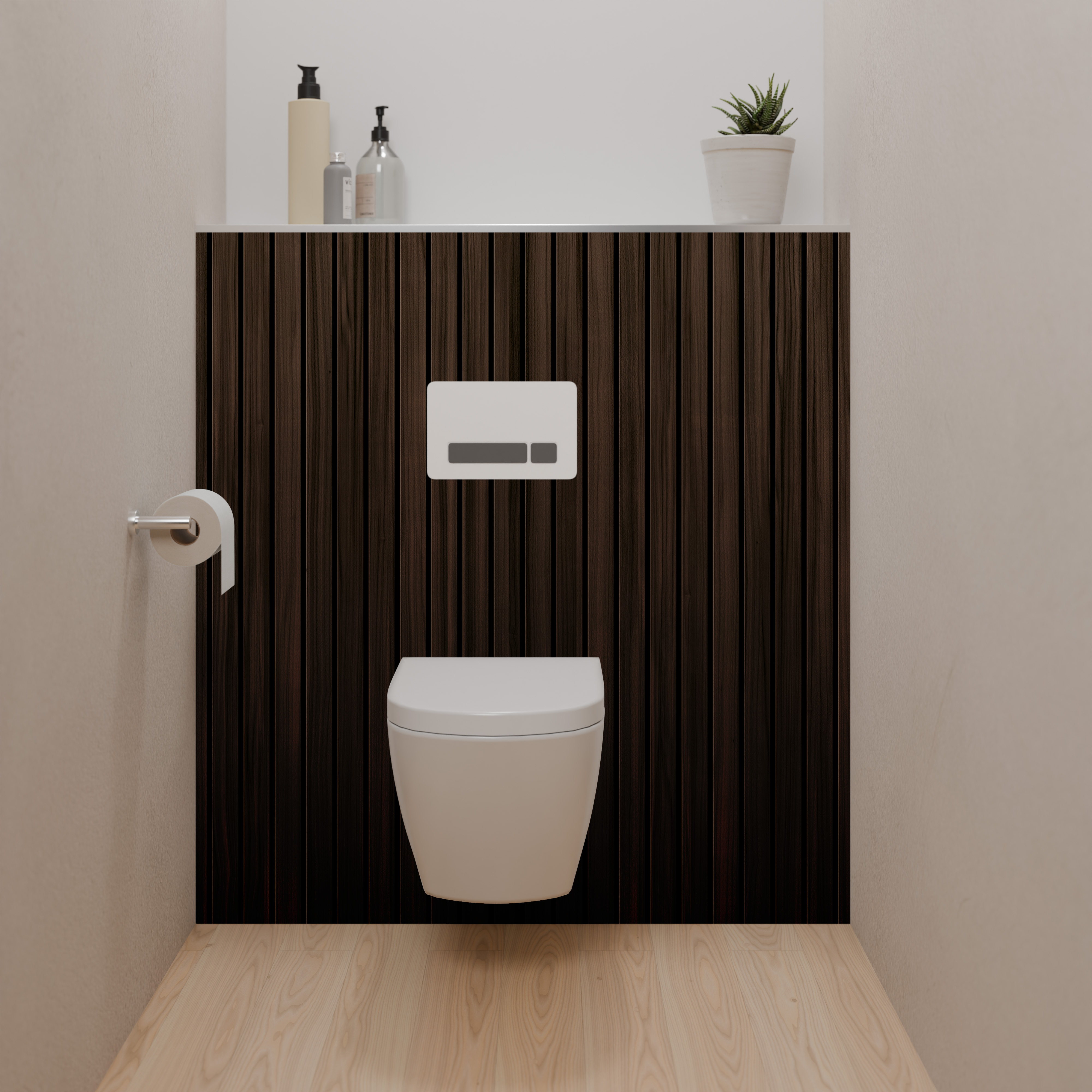 Dekor Paneele Holz Scandi vertikal dunkel Dusch-WC