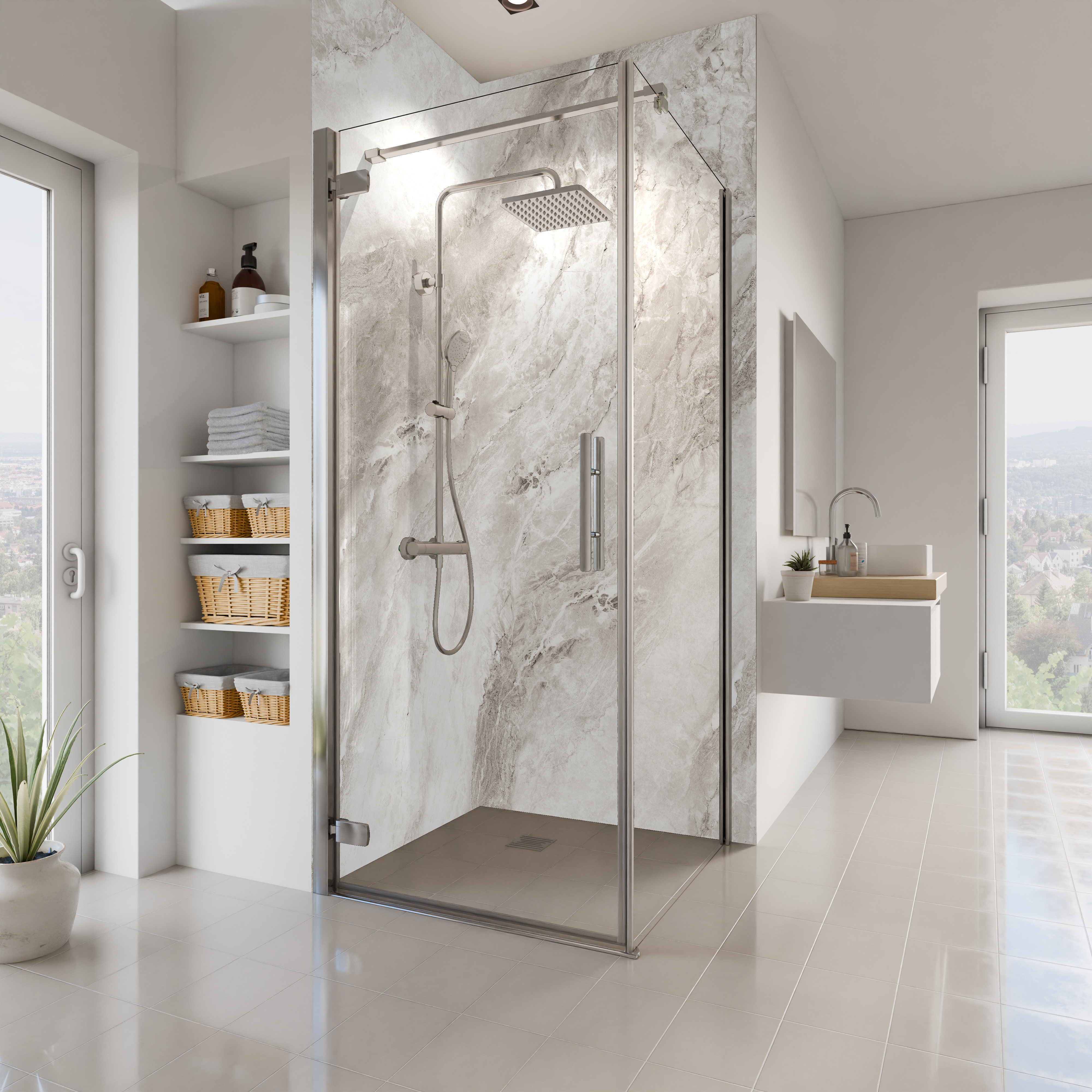 Dekor Paneele Seidenmatt Onyxmarmor Grau Eckeinstieg