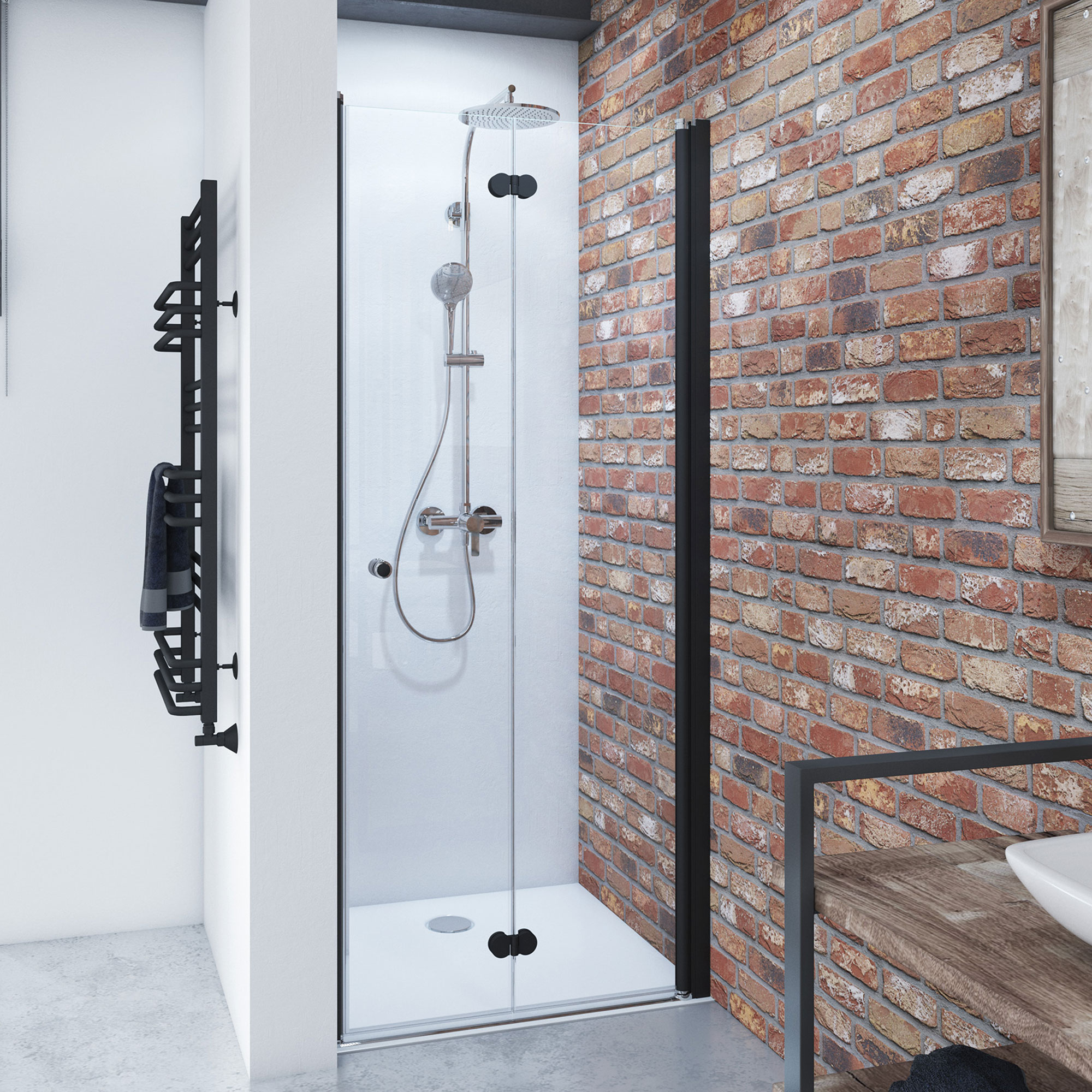 Drehfalttür Nische, Anschlag rechts