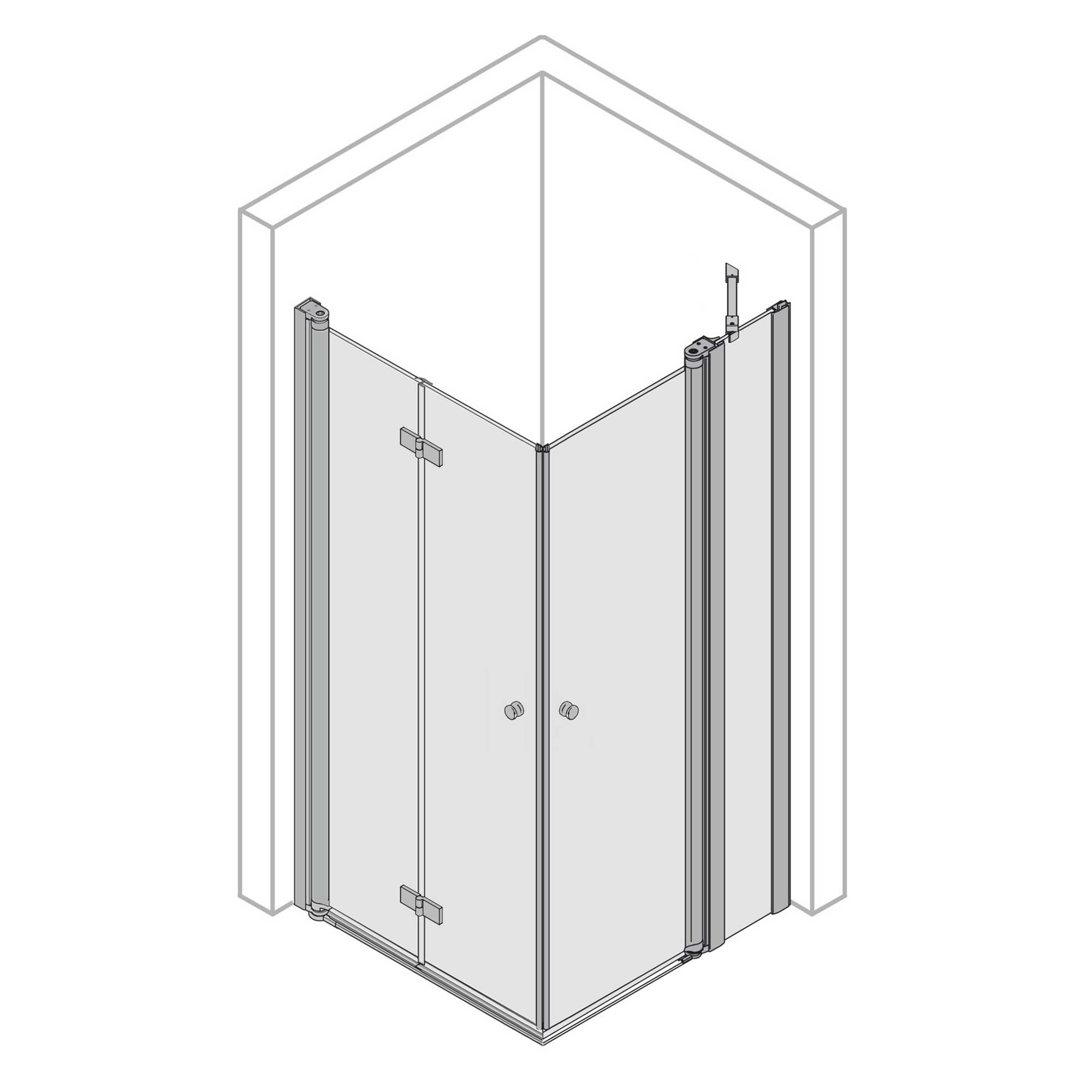 Eckeinstieg Kombination Drehtür links/ Drehtür mit Festteil rechts, rund