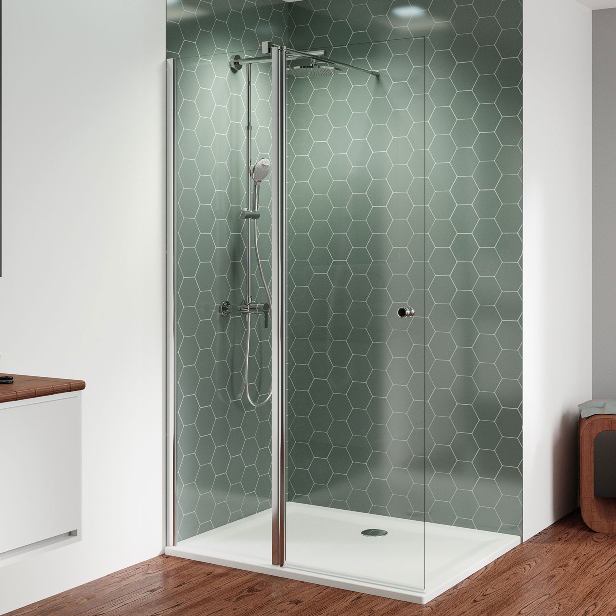 MK 520 Duschwand mit beweglichem Element in Flucht, rund, Anschlag links