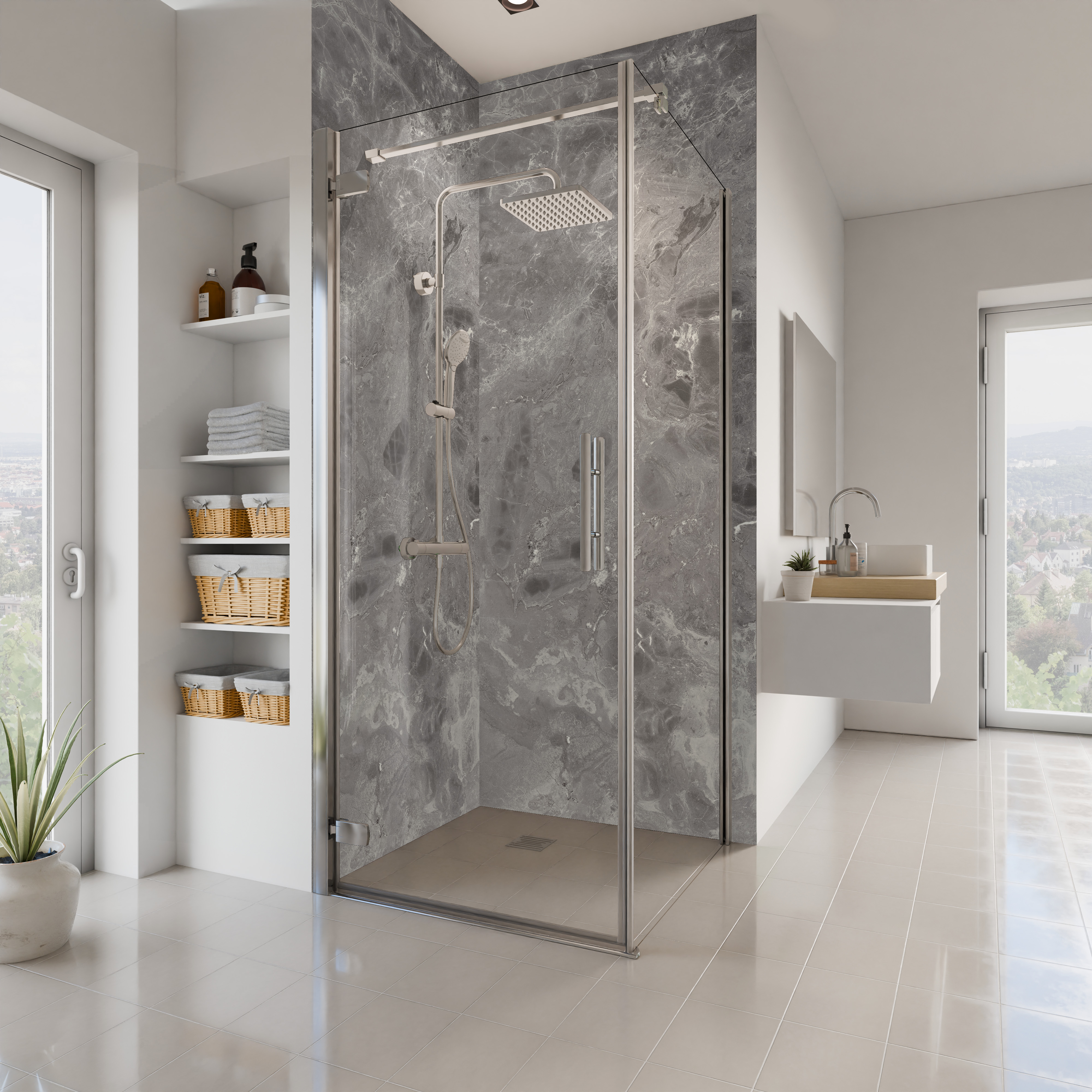 Dekor Paneele Seidenmatt Marmor Sicilia Grau Eckeinstieg