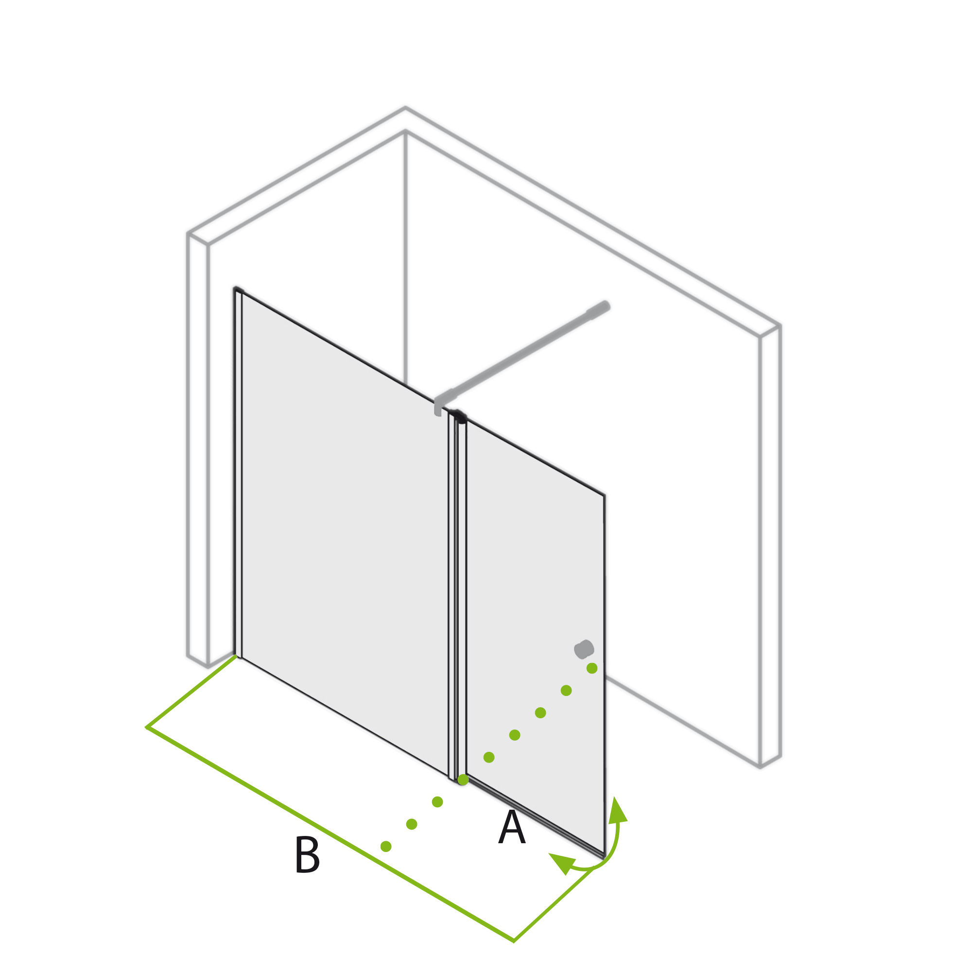MK 520 Duschwand mit beweglichem Element in Flucht, eckig, Anschlag links, Piktogramm