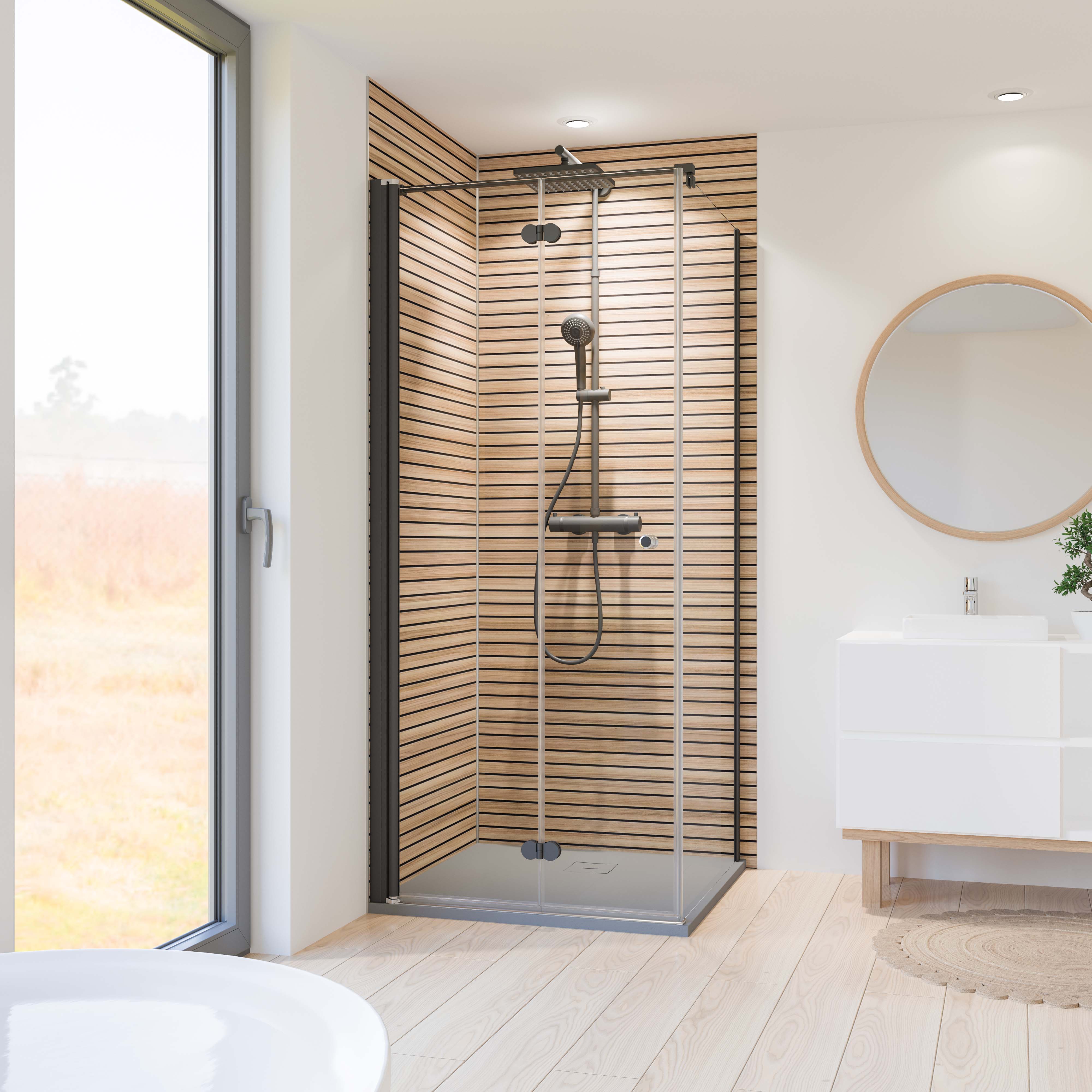 Seitenwand rechts für Drehfalttür, schwarz matt