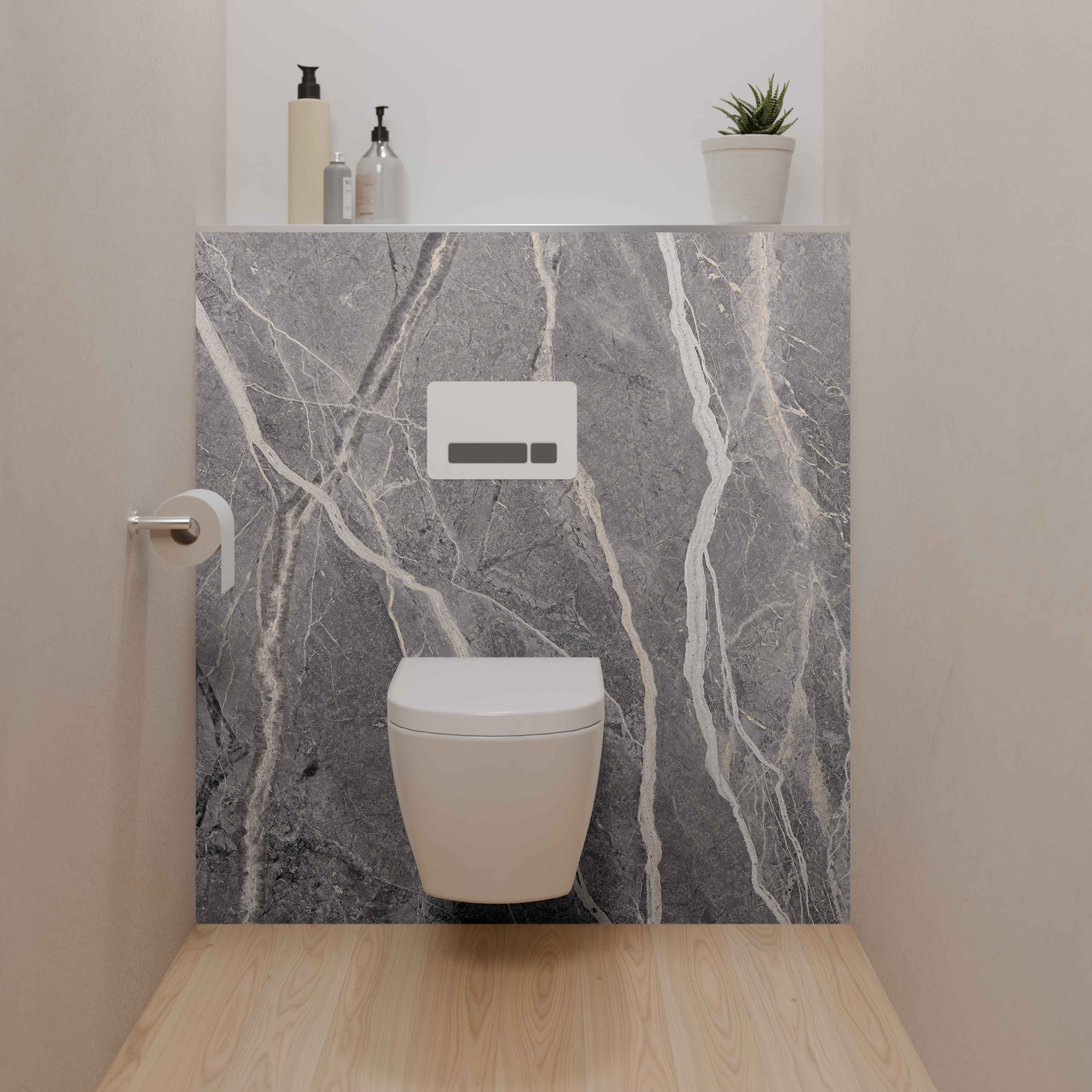 Dekor Paneele Hochglanz Marmor Grau Beige Dusch-WC
