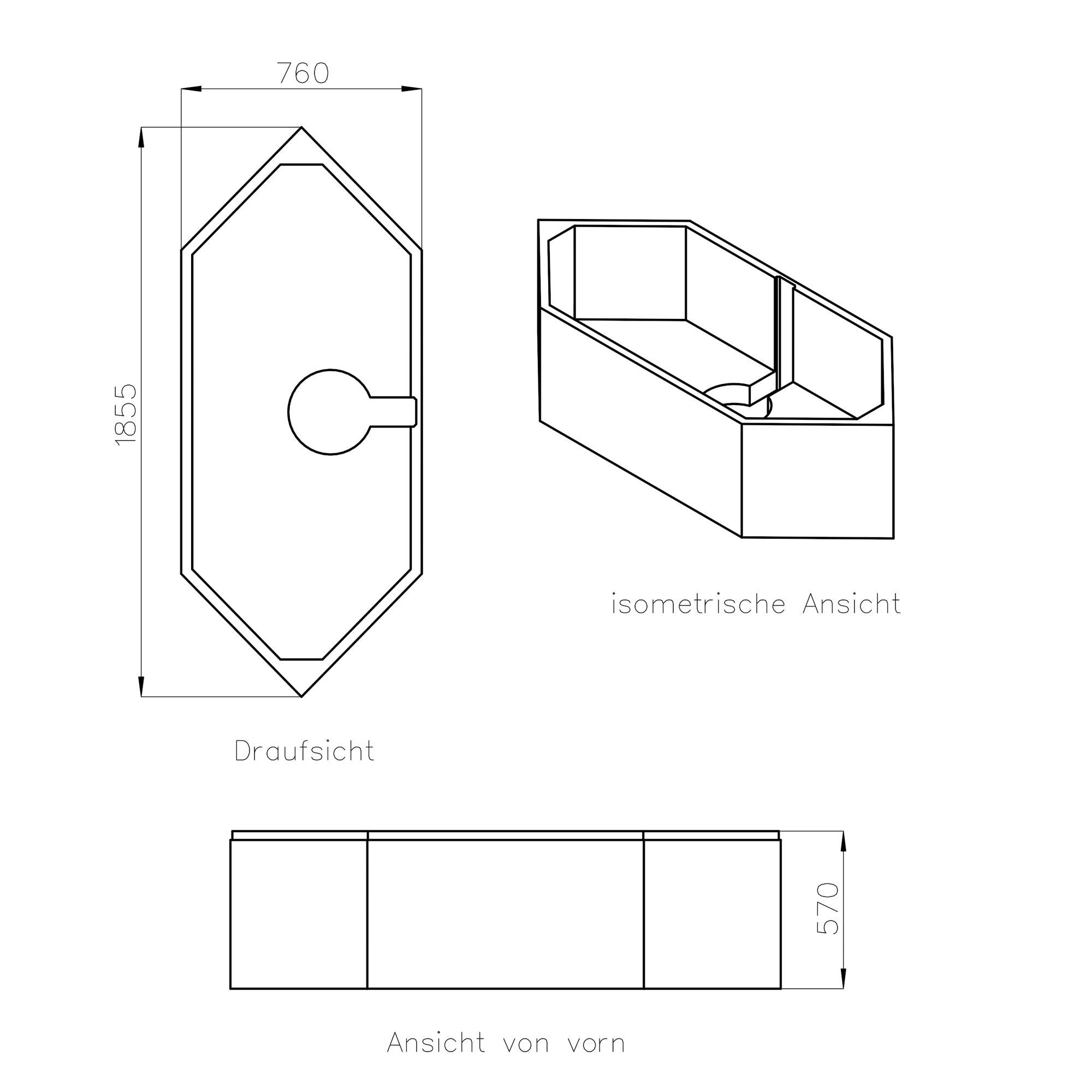 Wannenträger zu Raleigh 190x80x46, Maßskizze