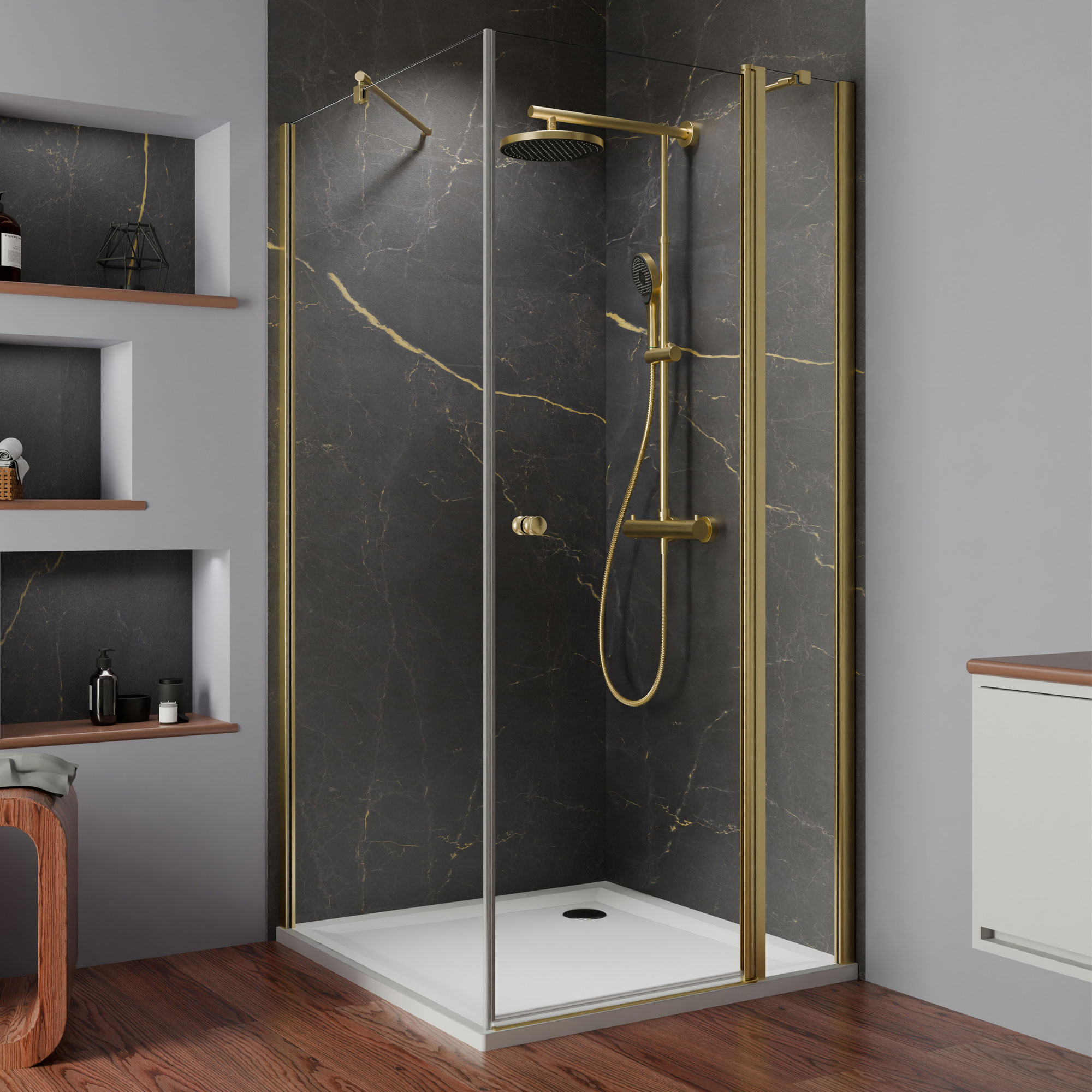 MK520 Gold Edition Drehtür mit Festteil für Seitenwand, Anschlag rechts