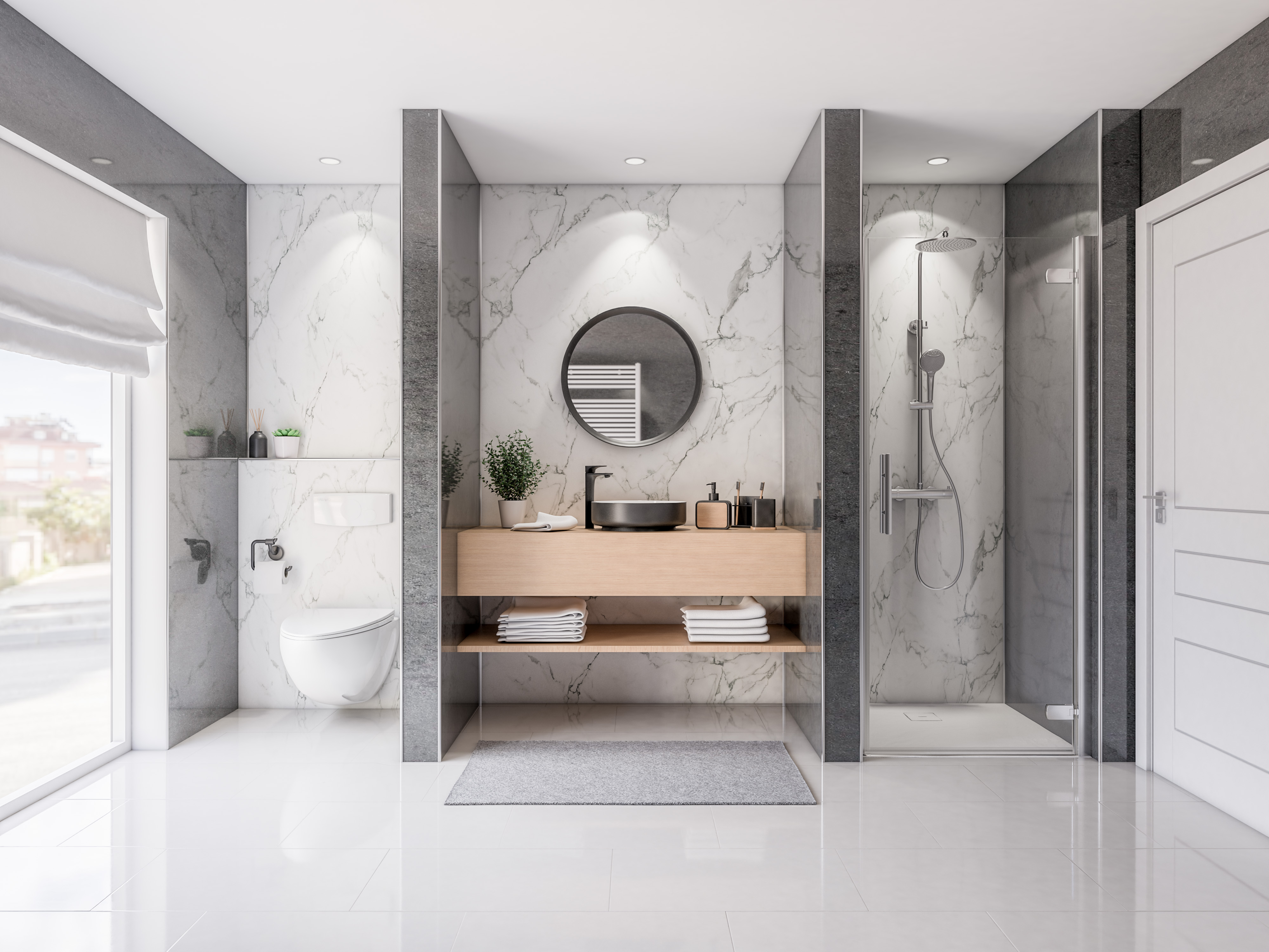 Duschrückwand Dekor Seidenmatt Marmor schwarz/weiß