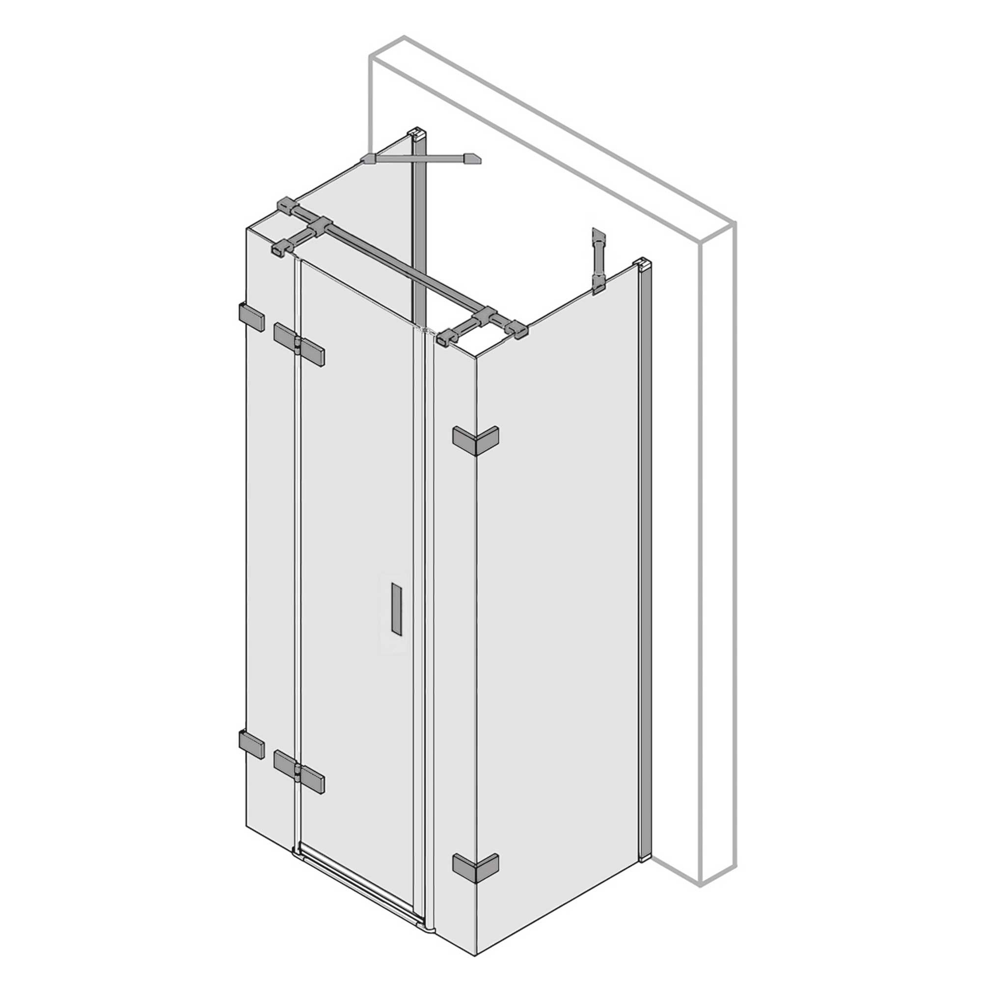 5418_Z U-Kabine Drehtür mit Festteil, Nebenteil und 2 Seitenwänden, Anschlag links