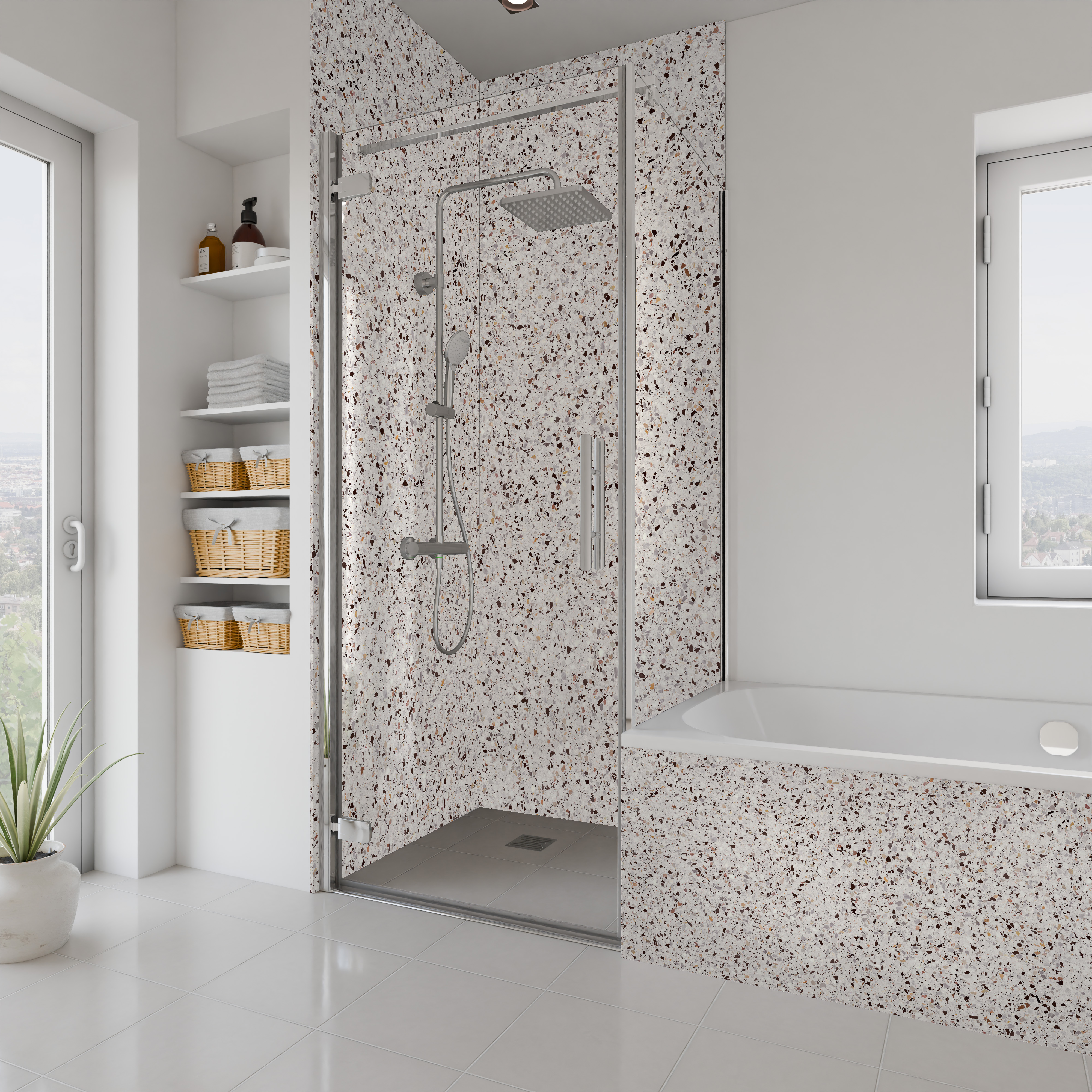 Dekor Paneele Seidenmatt Terrazzo Feinmix Dusche+BSW
