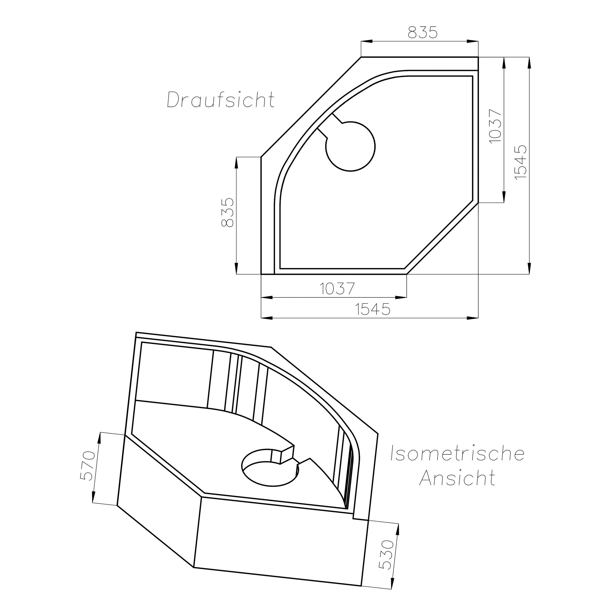 Wannenträger zu Charlotte 150 x 150, Skizze
