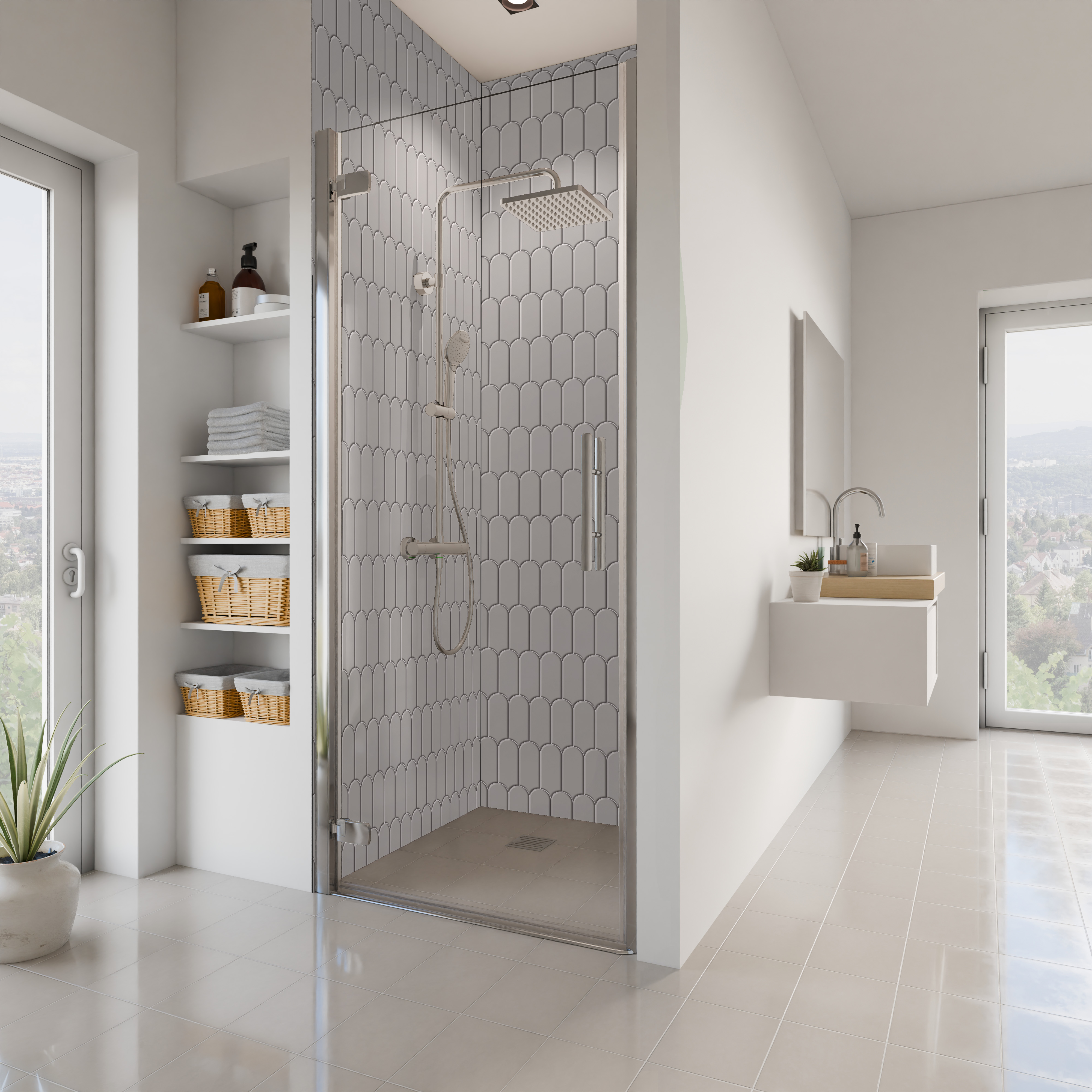 Dekor Paneele Hochglanz Bogenmosaik Grau Nische