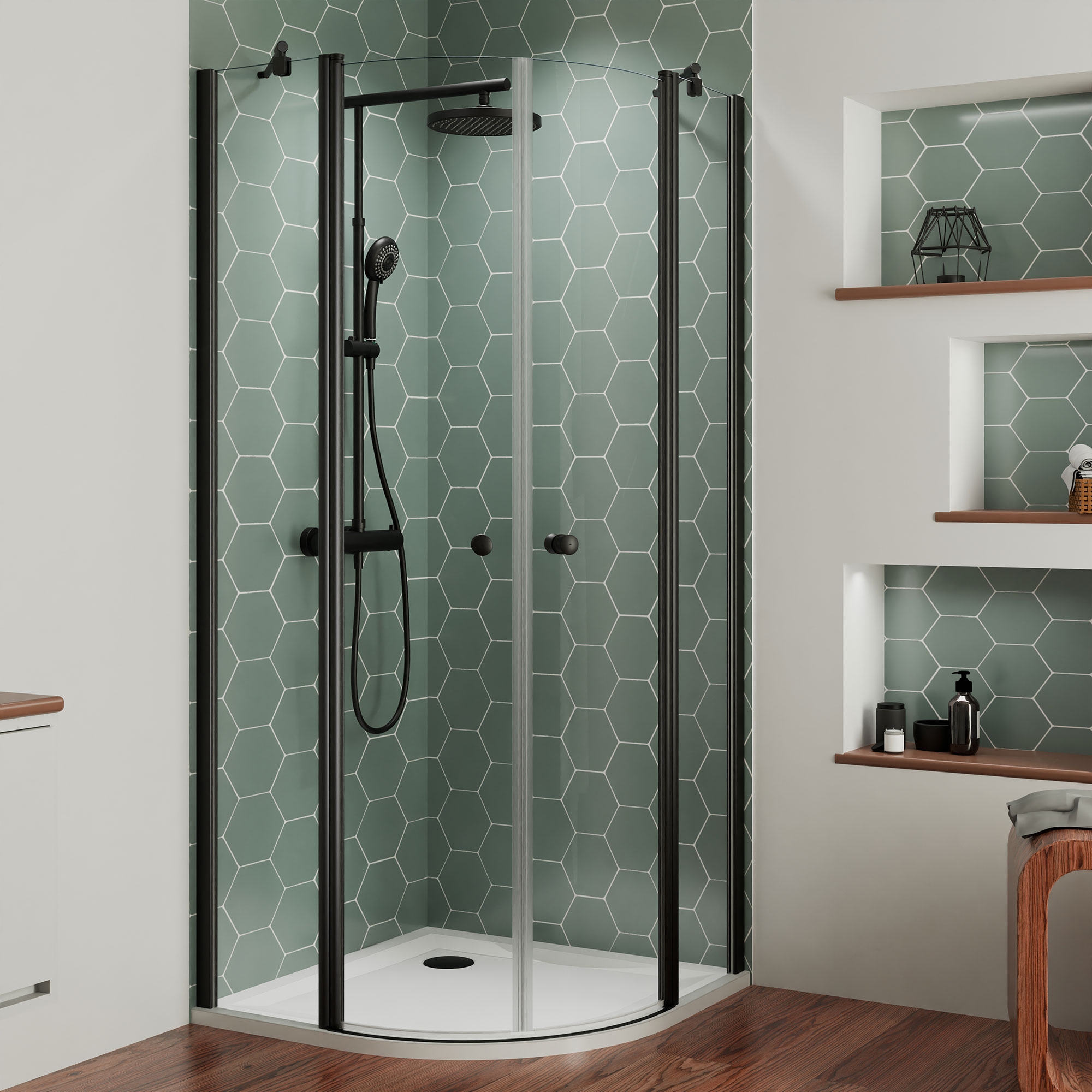 MK520-Aktion Runddusche-4-teilig in Schwarz-matt
