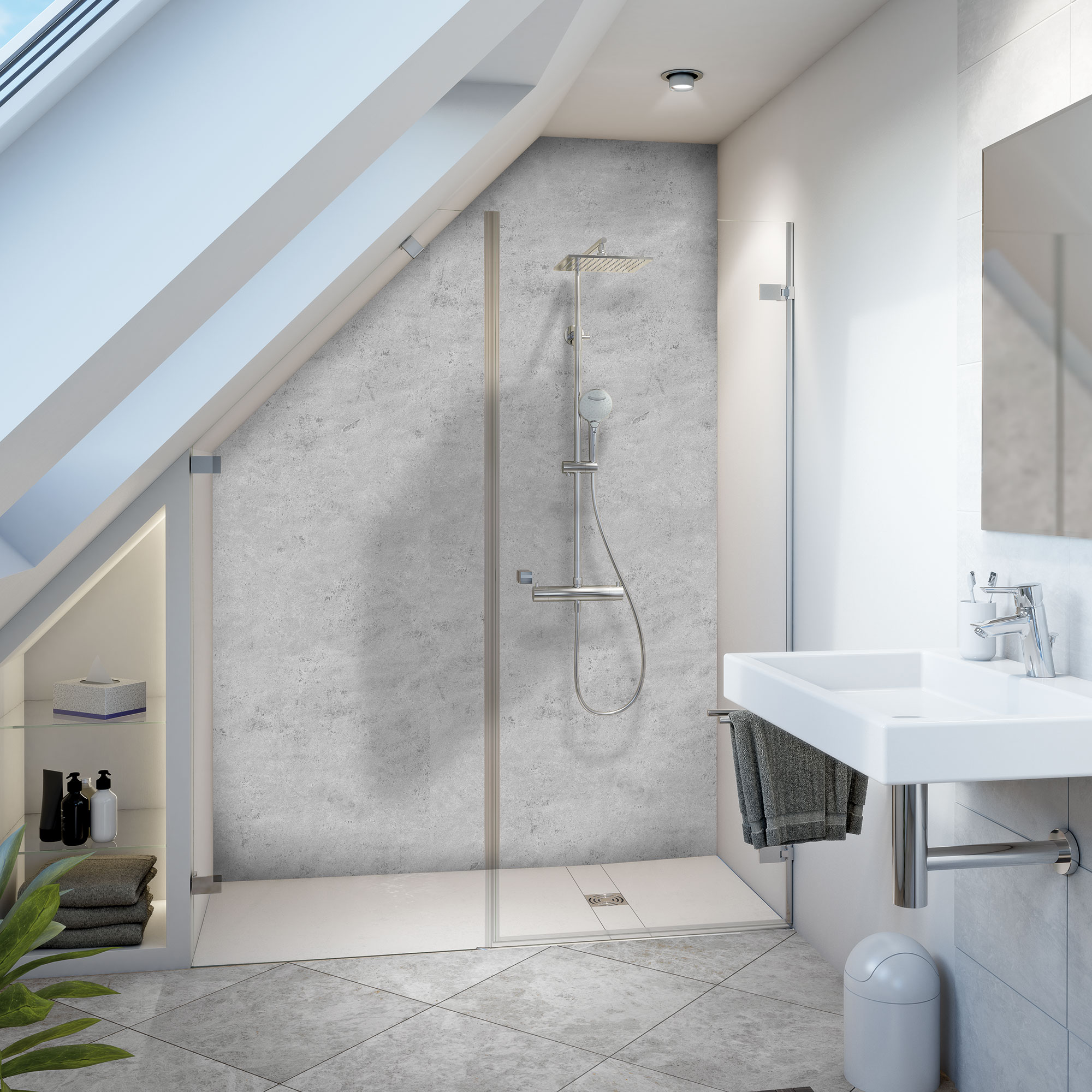 Duschrückwand Dekor Seidenmatt Marmor grau Stimmungsbild