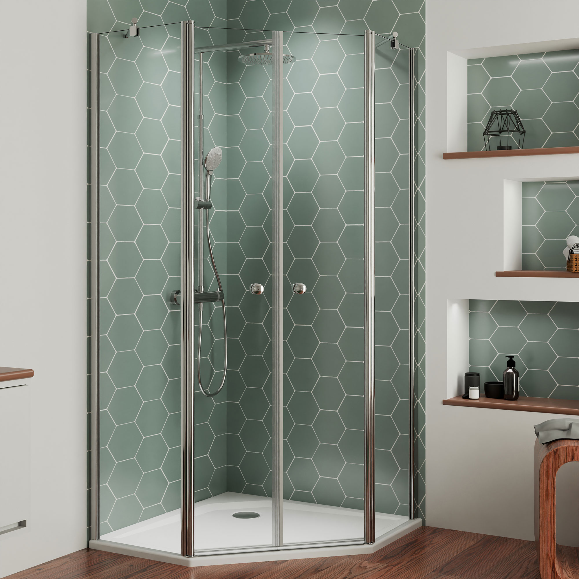 MK520 Fünfeckdusche Pendeltür