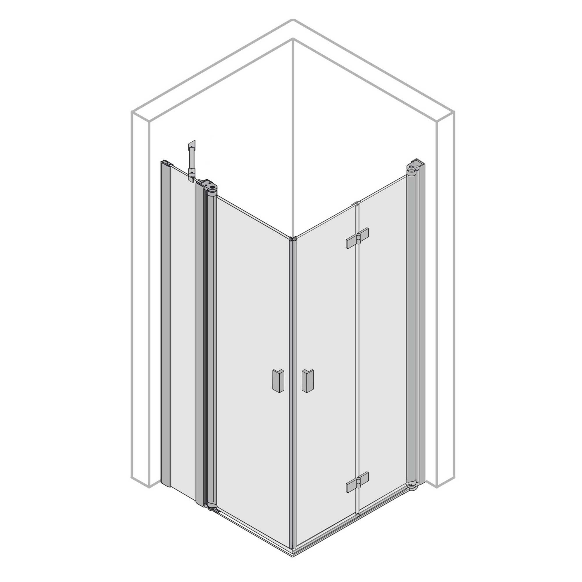 6032_Z Eckeinstieg Kombination Drehtür mit Festteil links / Drehfalttür rechts, eckig
