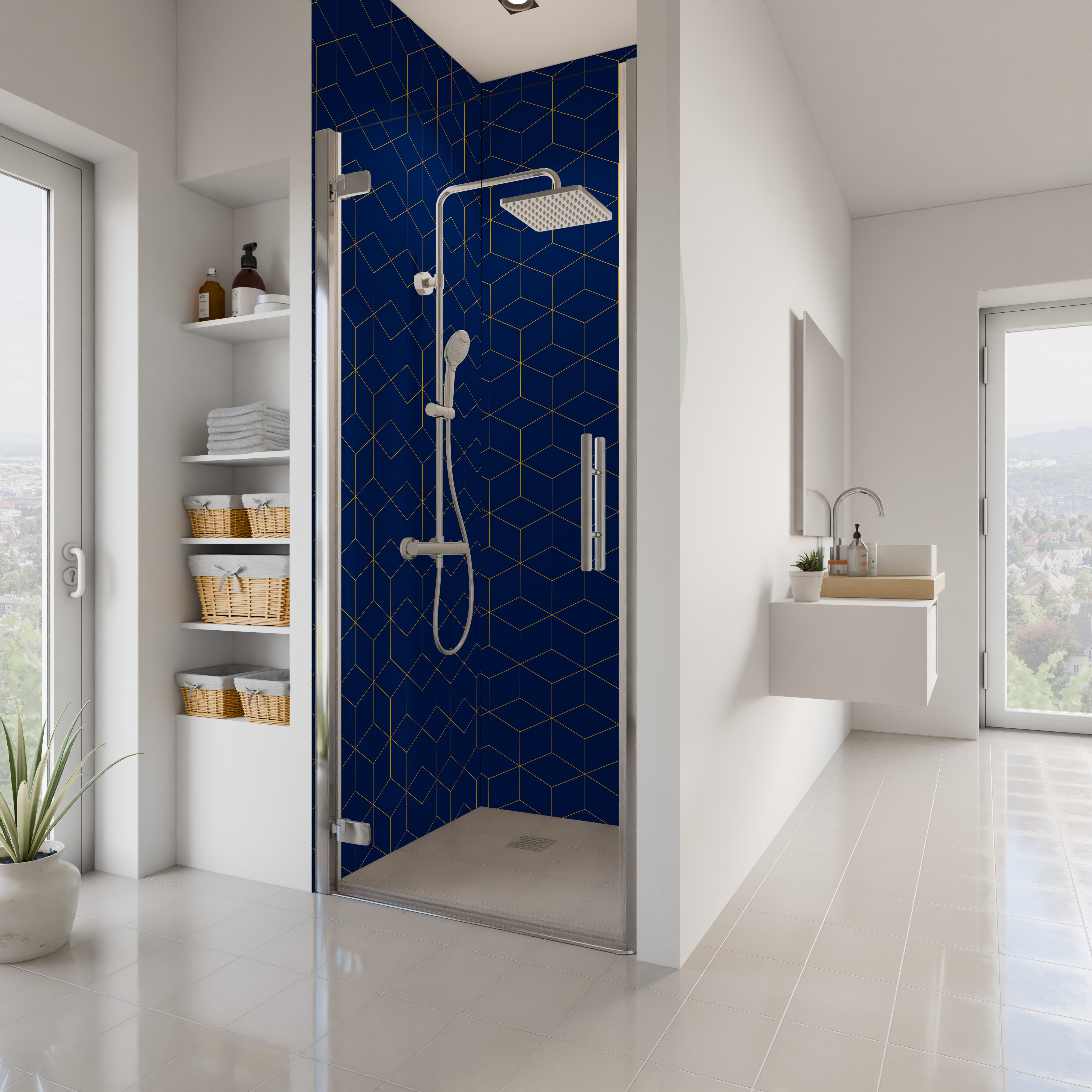 Dekor Paneel Seidenmatt Hexagon Blau