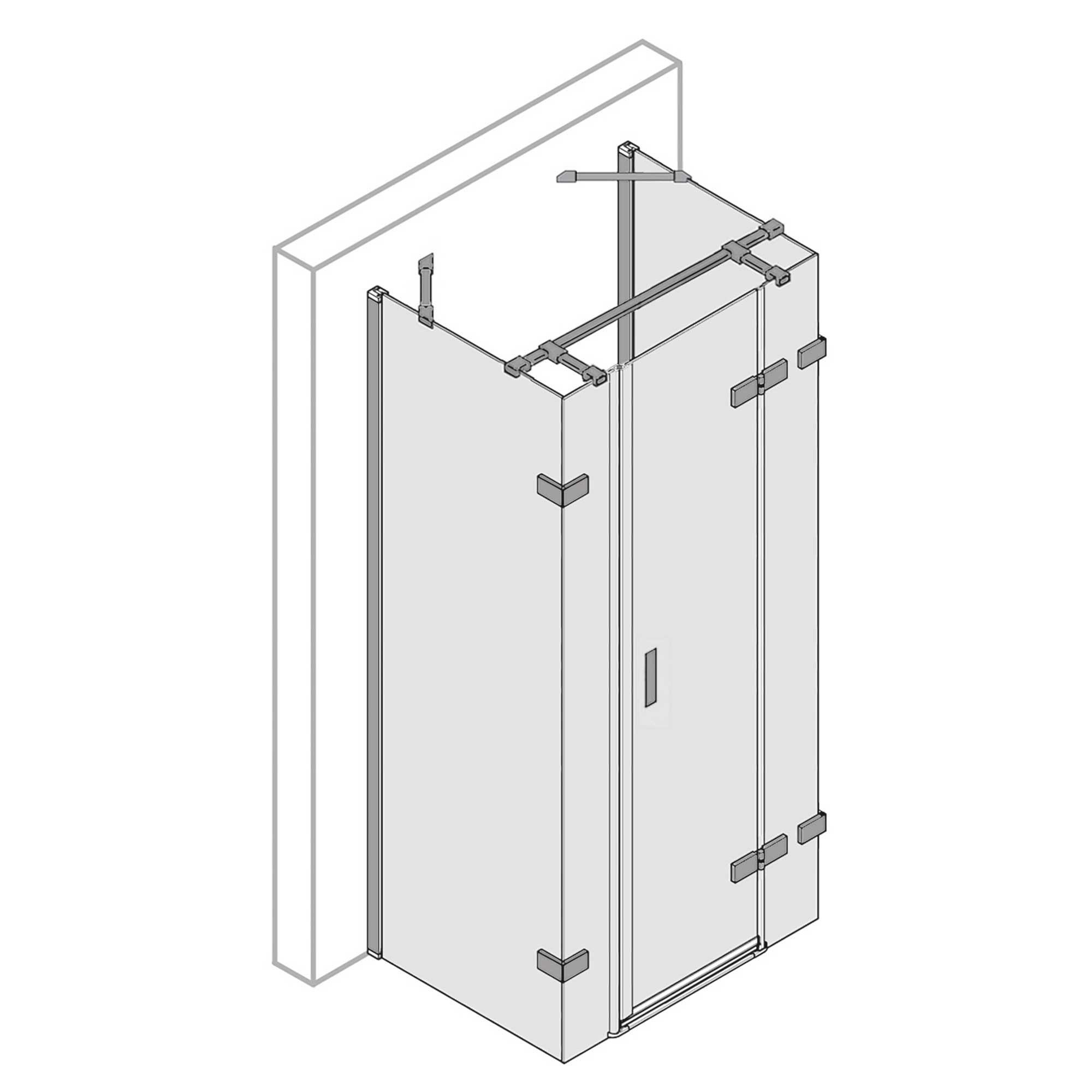5419_Z U-Kabine Drehtür mit Festteil, Nebenteil und 2 Seitenwänden, Anschlag rechts