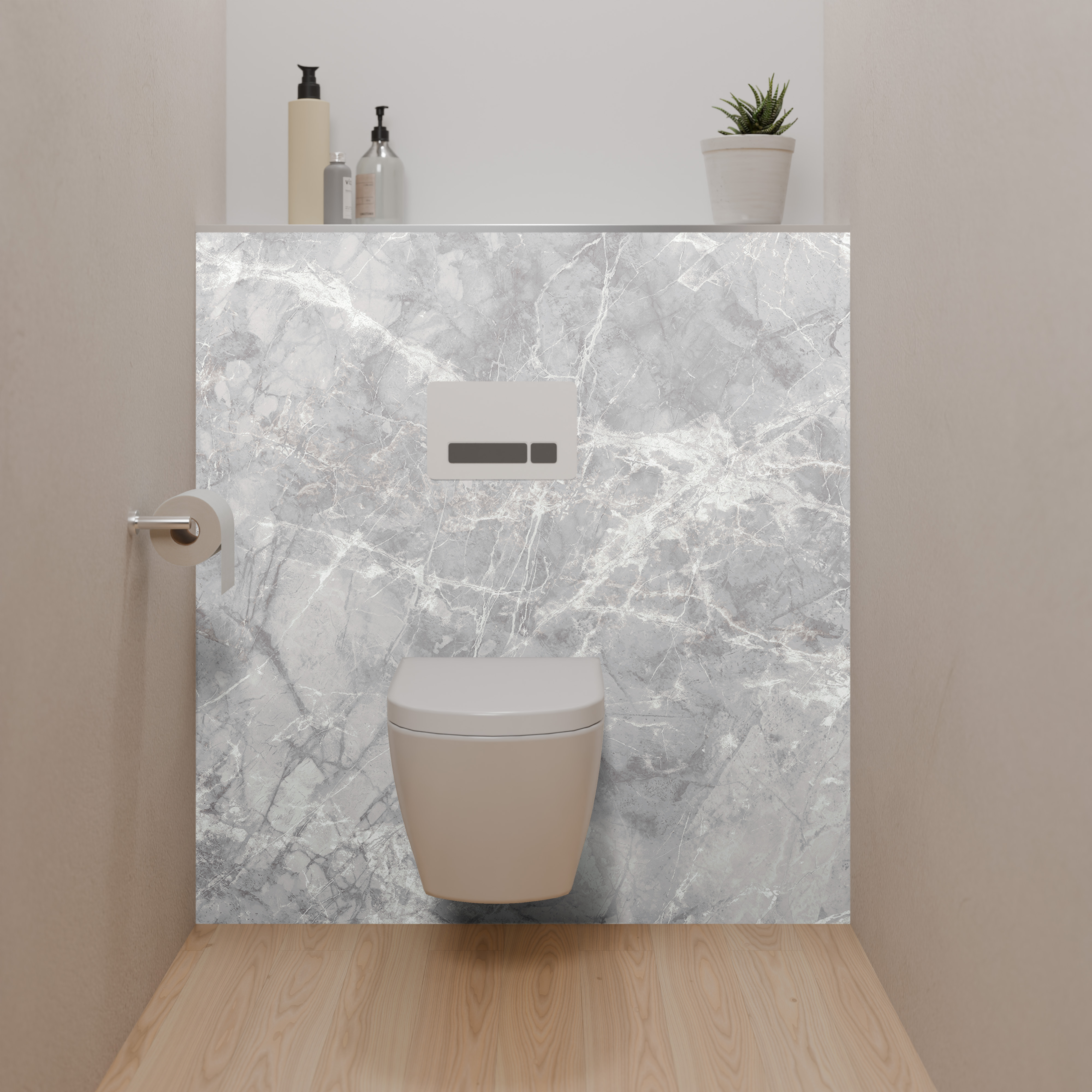 Dekor Paneele Seidenmatt Marmor Silbergrau Dusch-WC