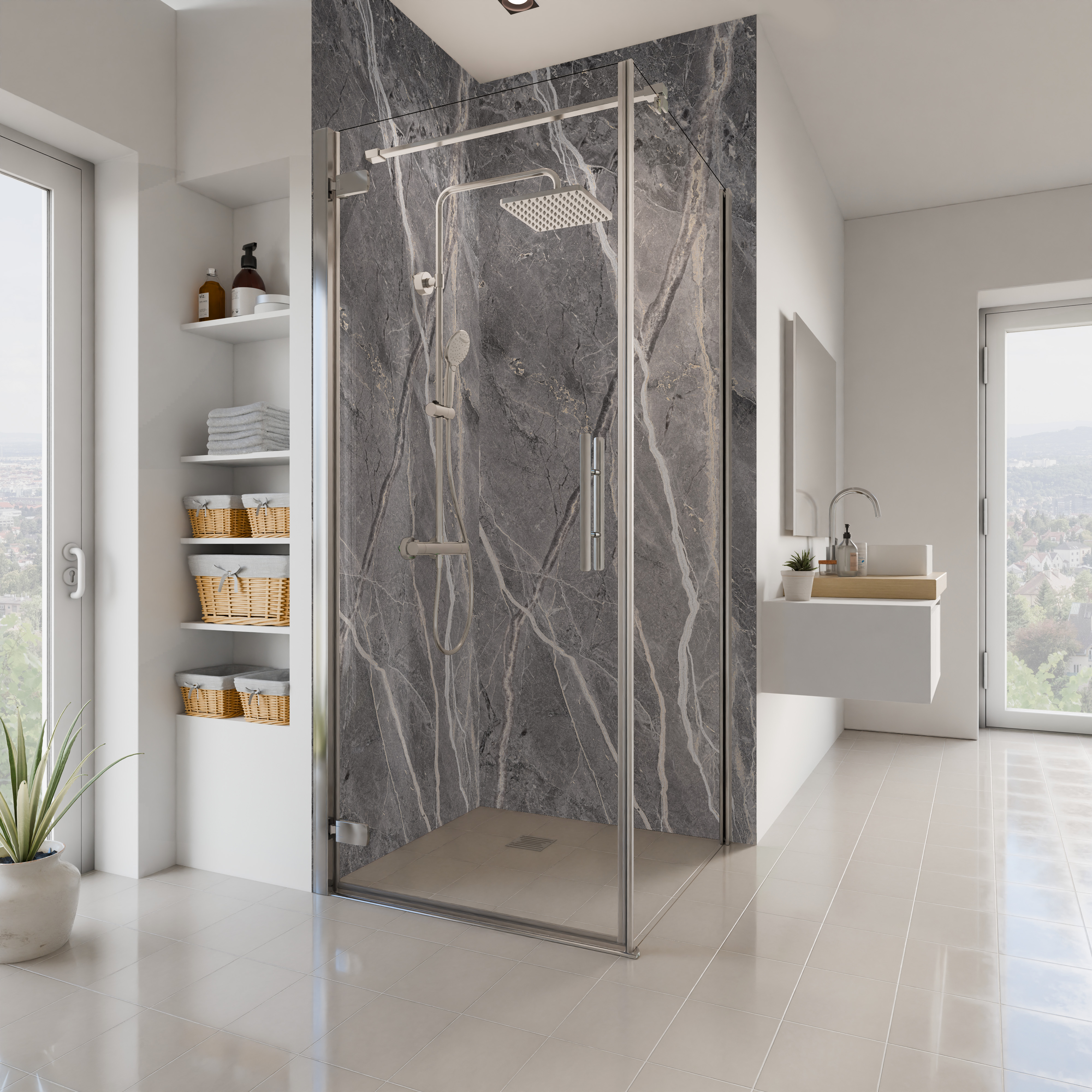 Dekor Paneele Hochglanz Marmor Grau Beige