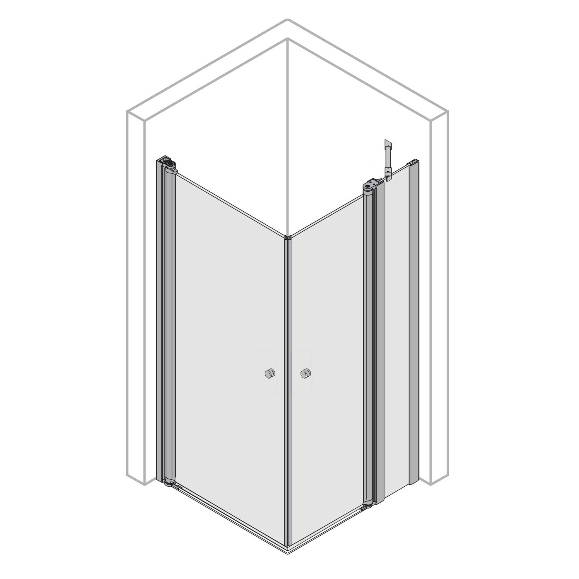 6081_Z Eckeinstieg Kombination Drehtür links / Drehtür mit Festteil rechts, rund