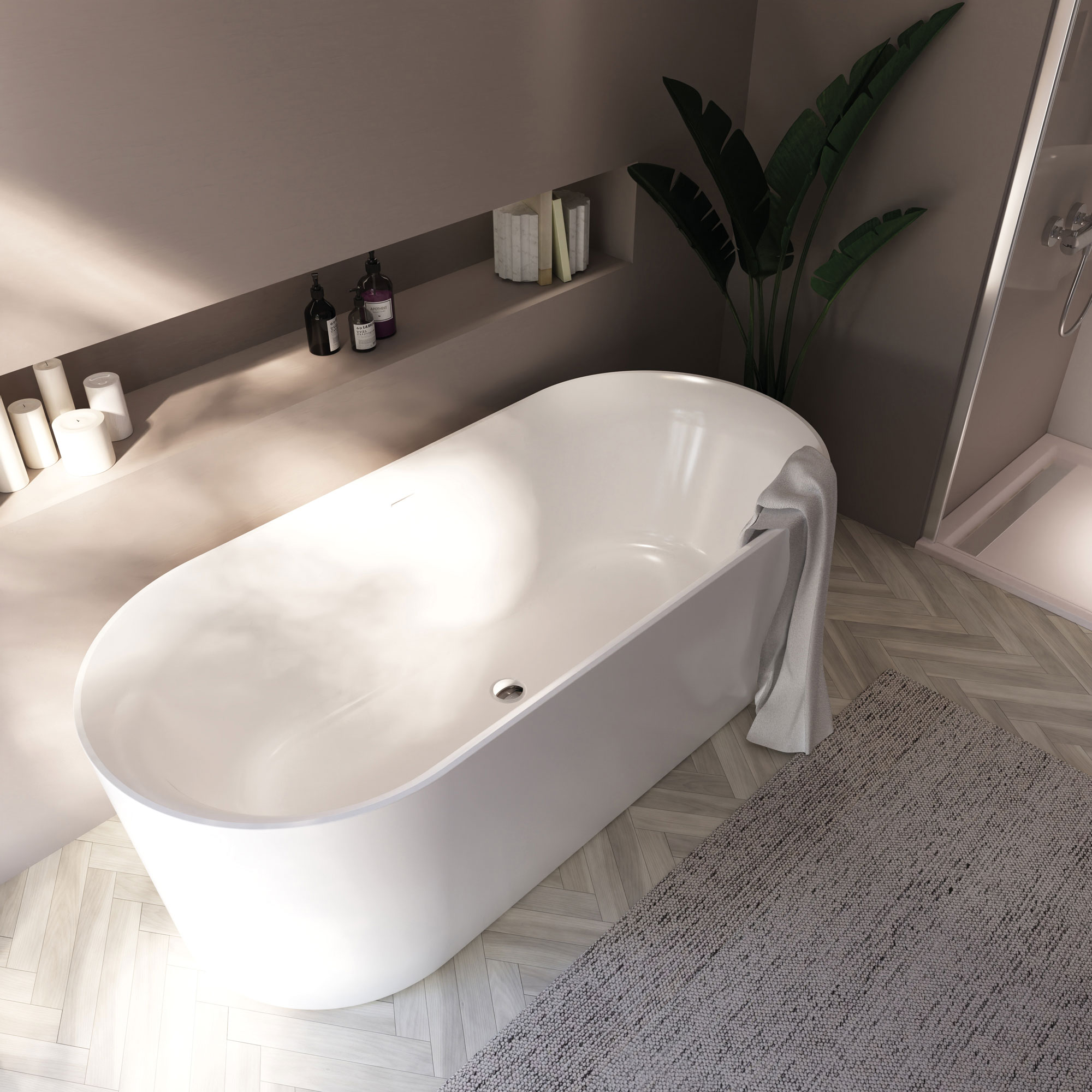 Boston Badewanne, weiß, freistehend, im Milieu 2