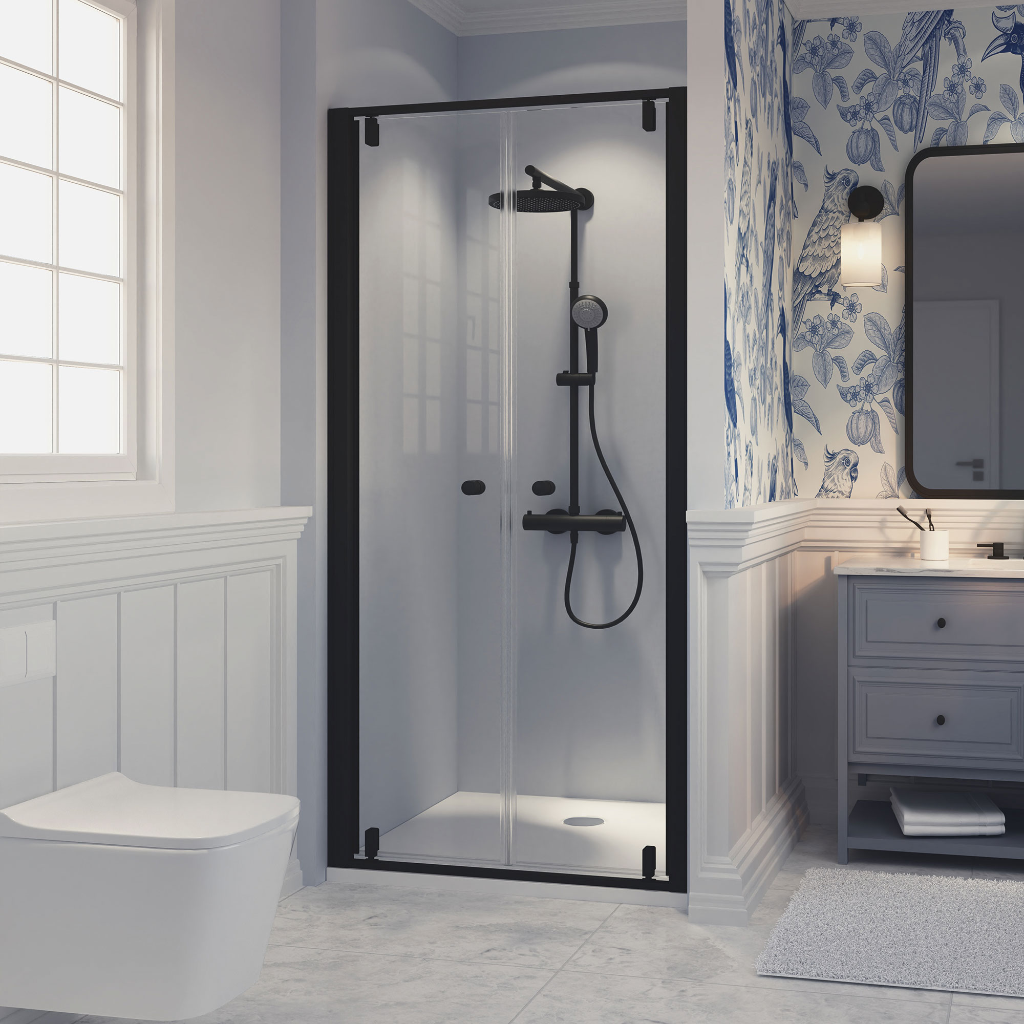 Pendeltür für Nische (oder Seitenwand), schwarz matt