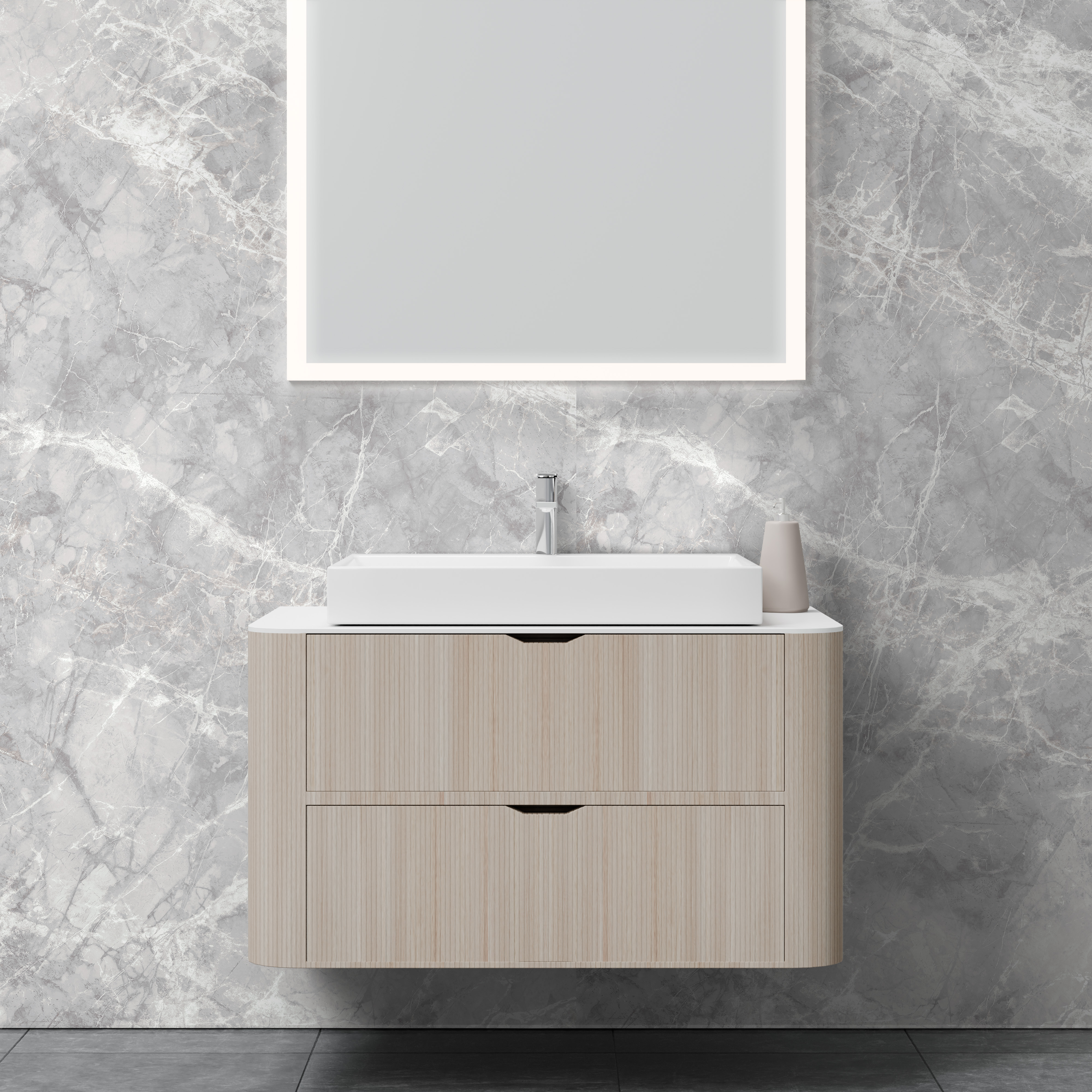 Dekor Paneele Seidenmatt Marmor Silbergrau Waschtisch