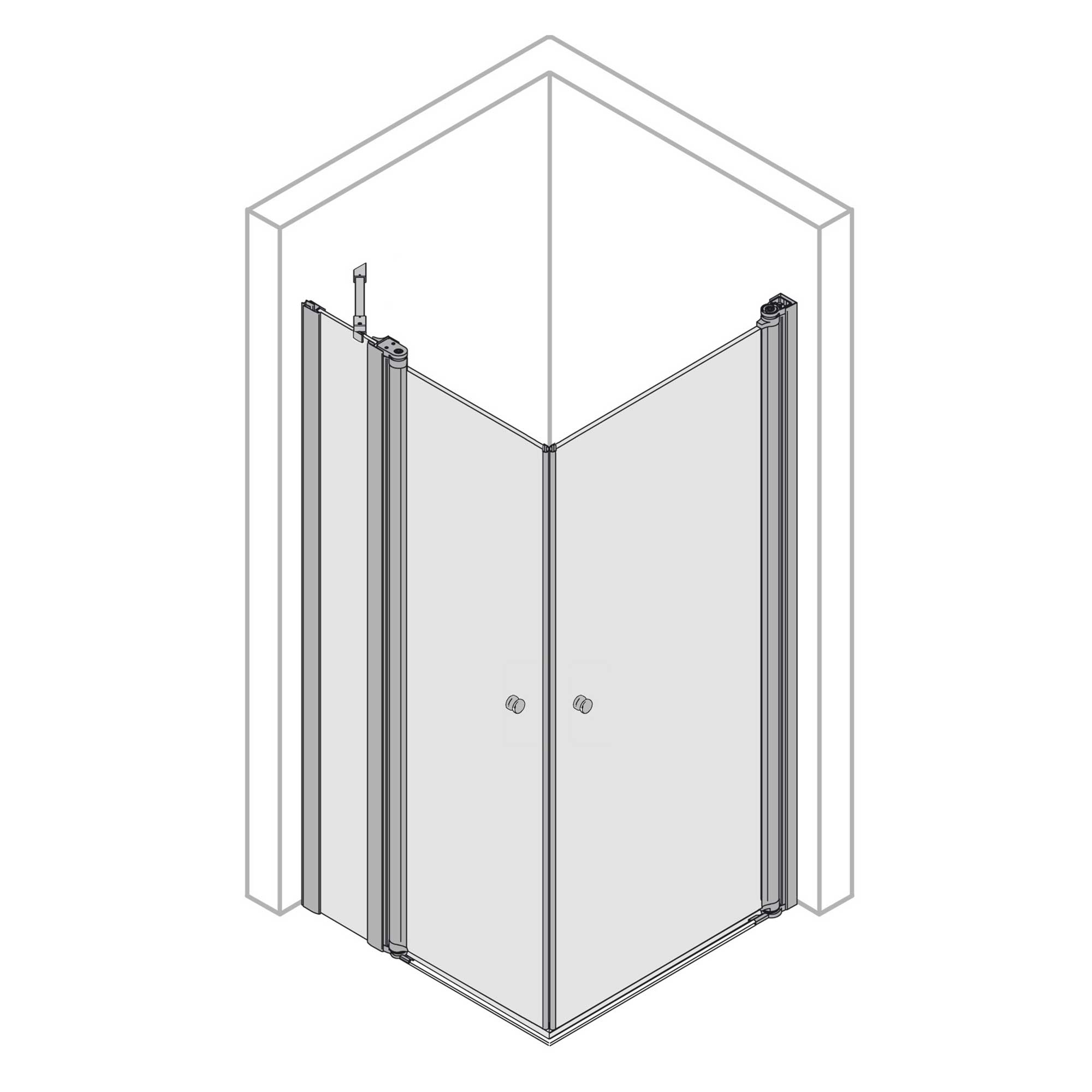 6082_Z Eckeinstieg Kombination Drehtür rechts/ Drehtür mit Festteil links, rund