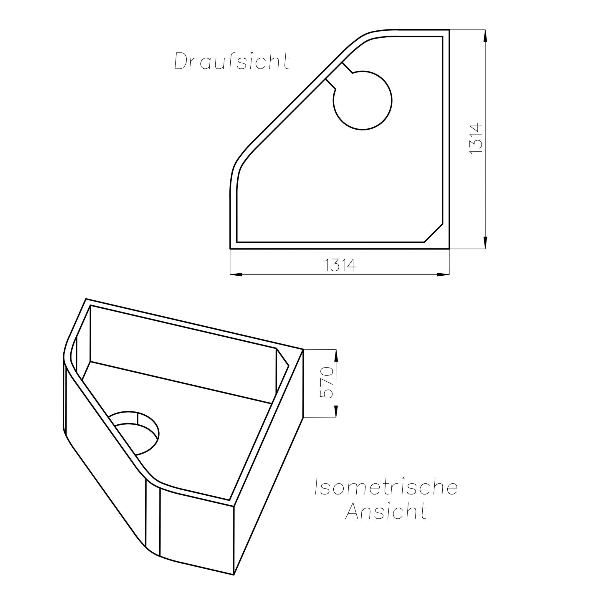 Wannenträger Augusta Maßskizze
