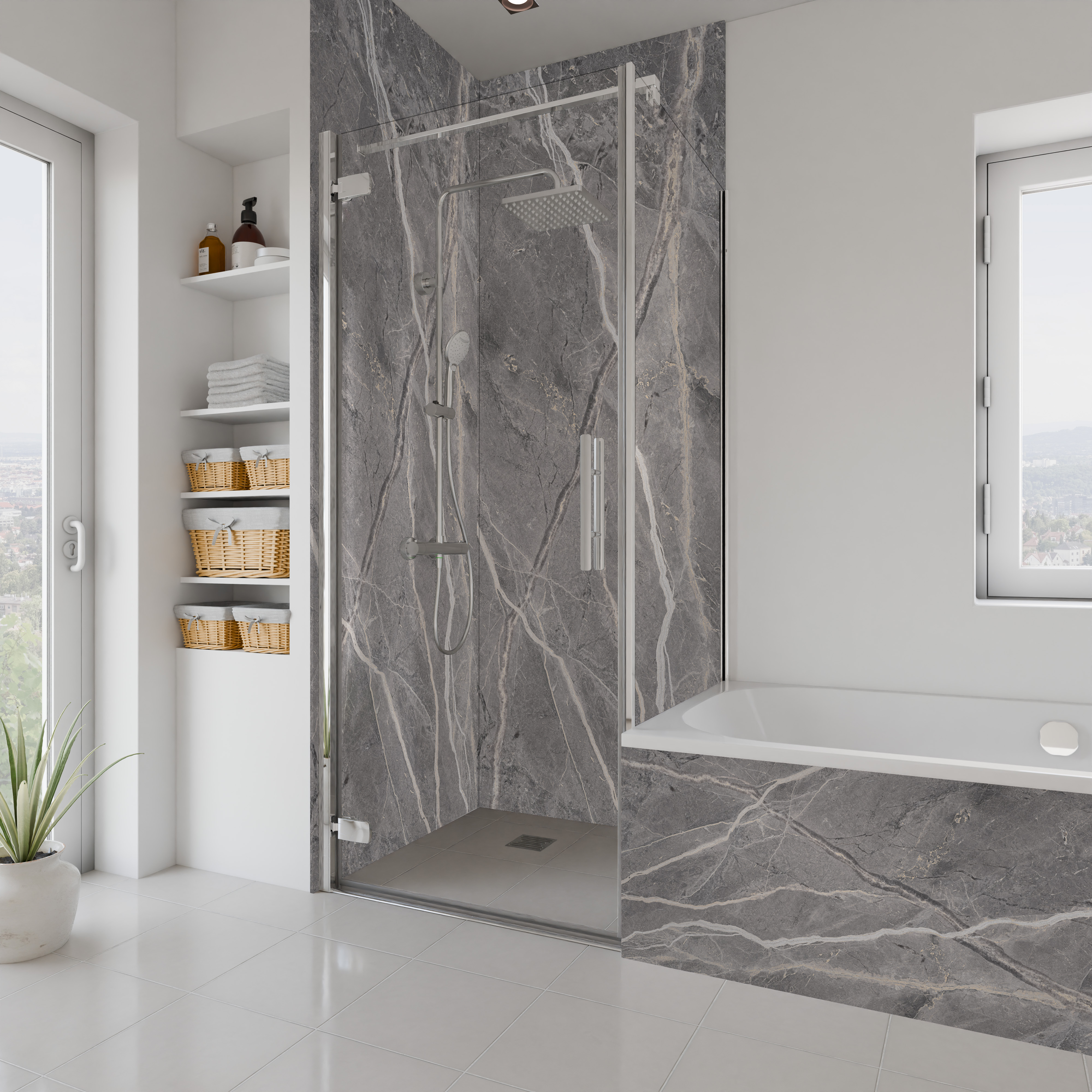 Dekor Paneele Hochglanz Marmor Grau Beige Dusche+BSW