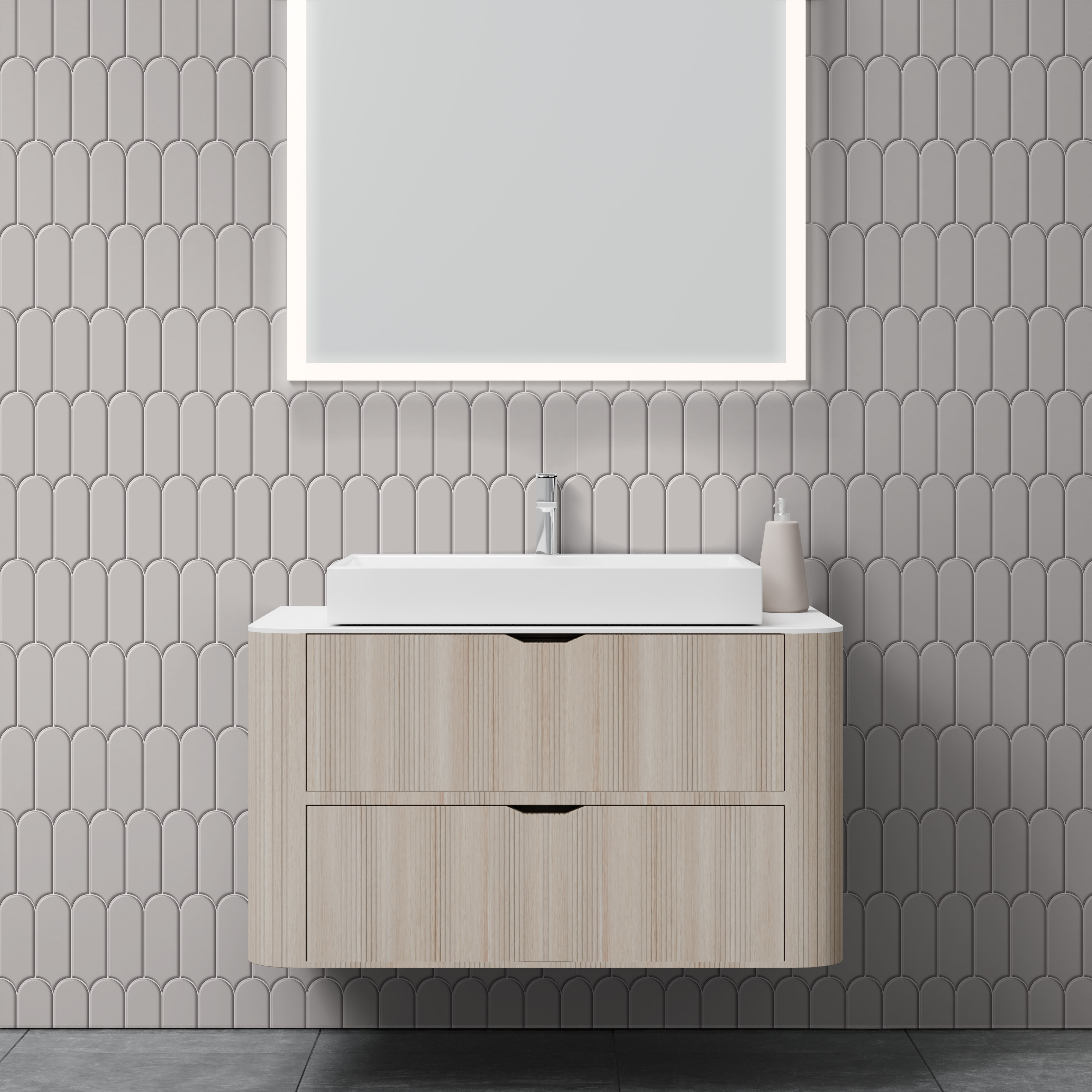 Dekor Paneele Hochglanz Bogenmosaik Grau Waschtisch