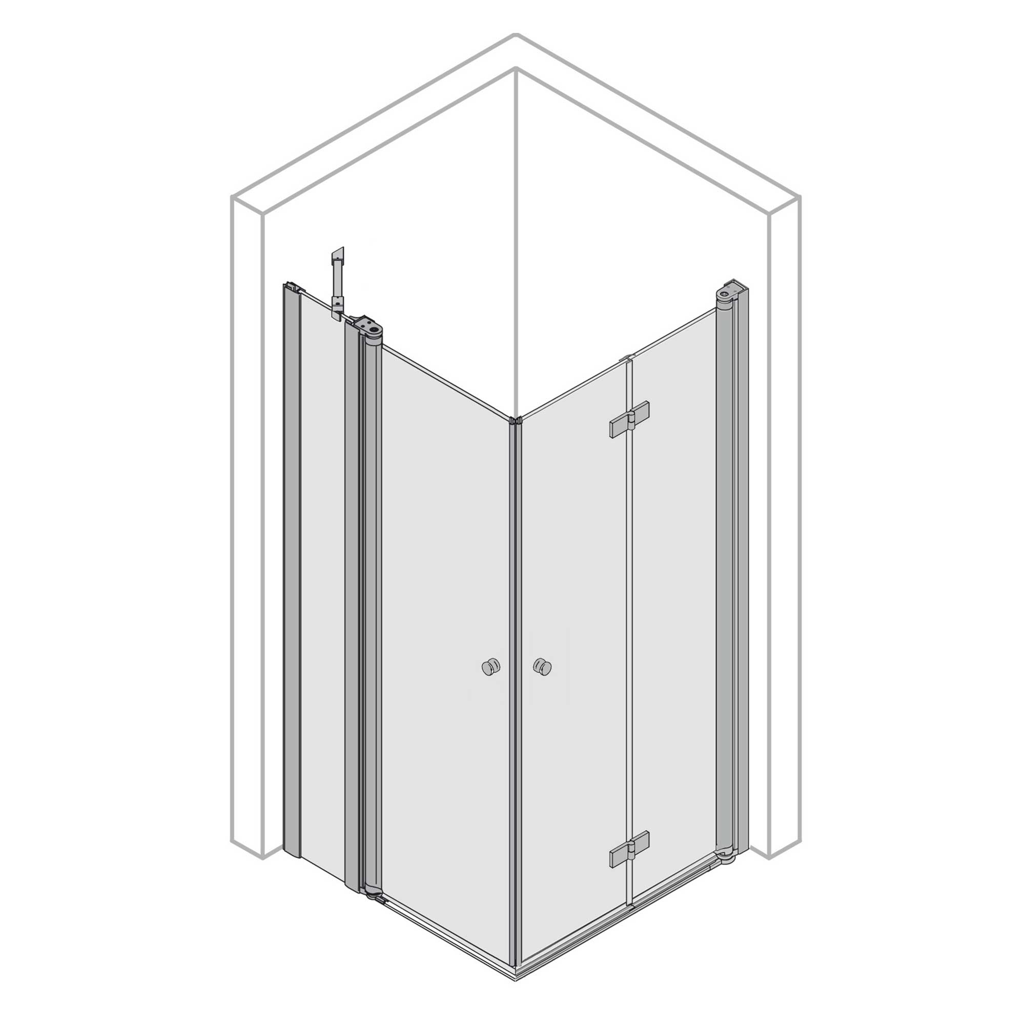 6084_Z Eckeinstieg Kombination Drehtür rechts/ Drehtür mit Festteil links, rund
