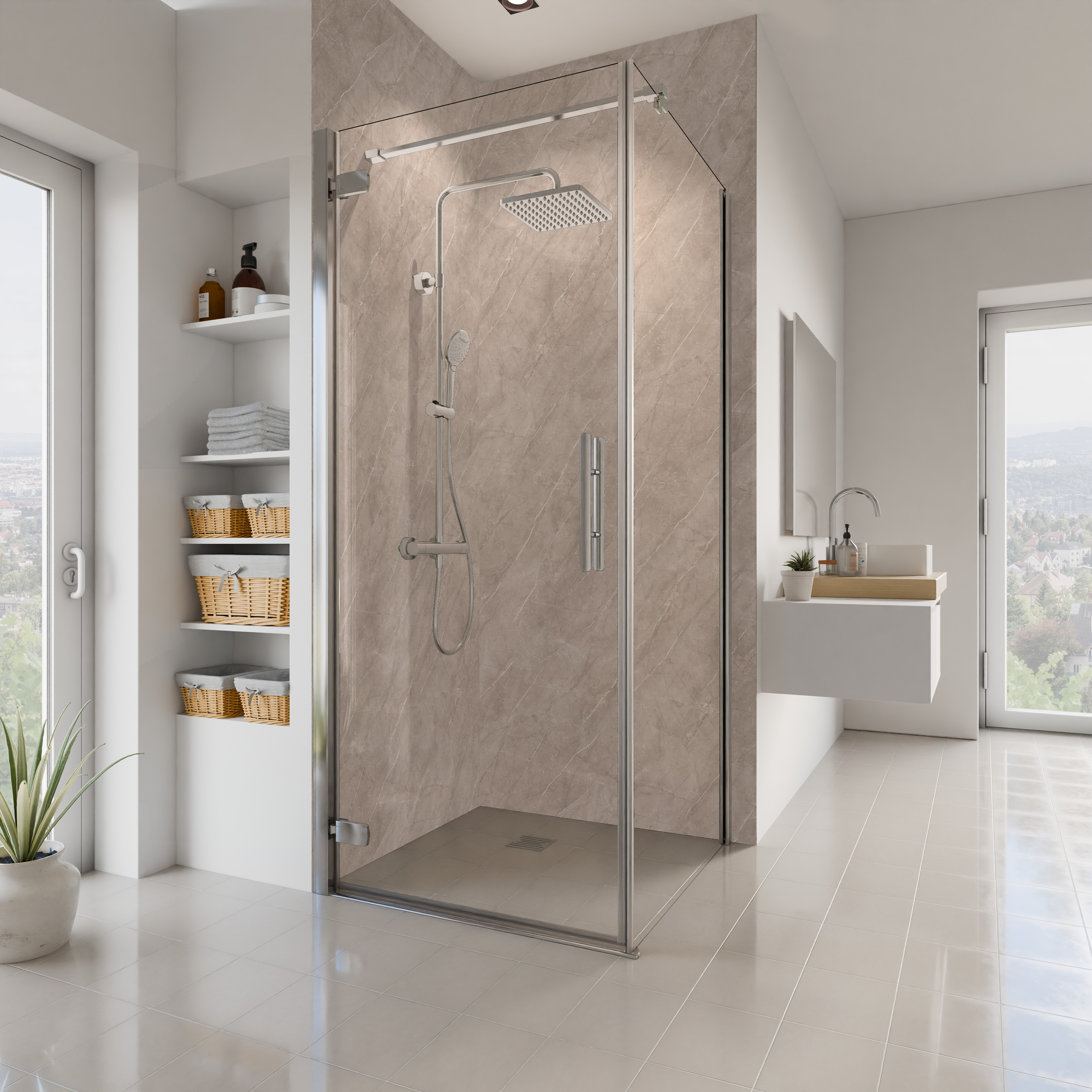 Dekor Paneele Seidenmatt Stein Greige Eckeinstieg