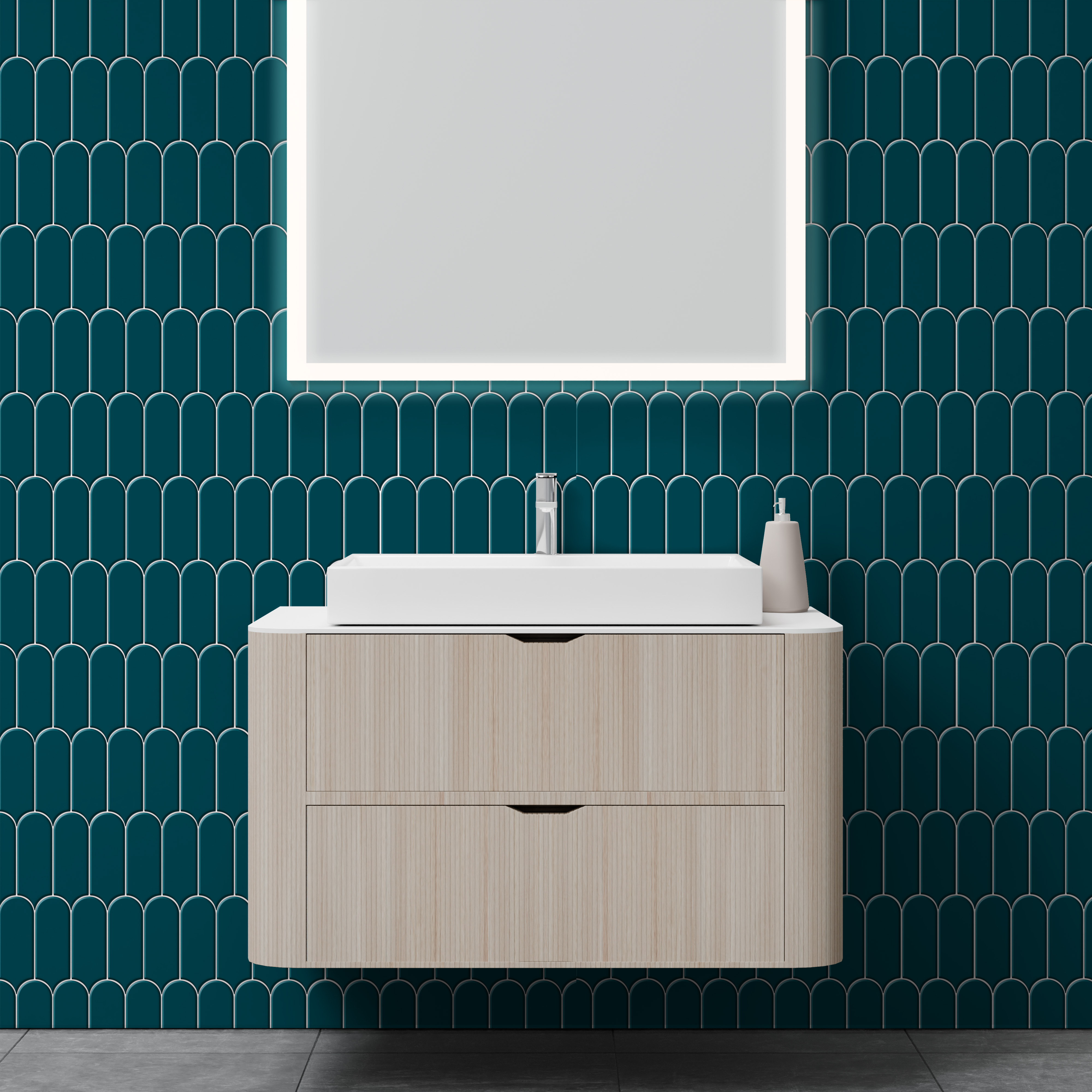 Dekor Paneele Hochglanz Bogenmosaik Petrol Waschtisch