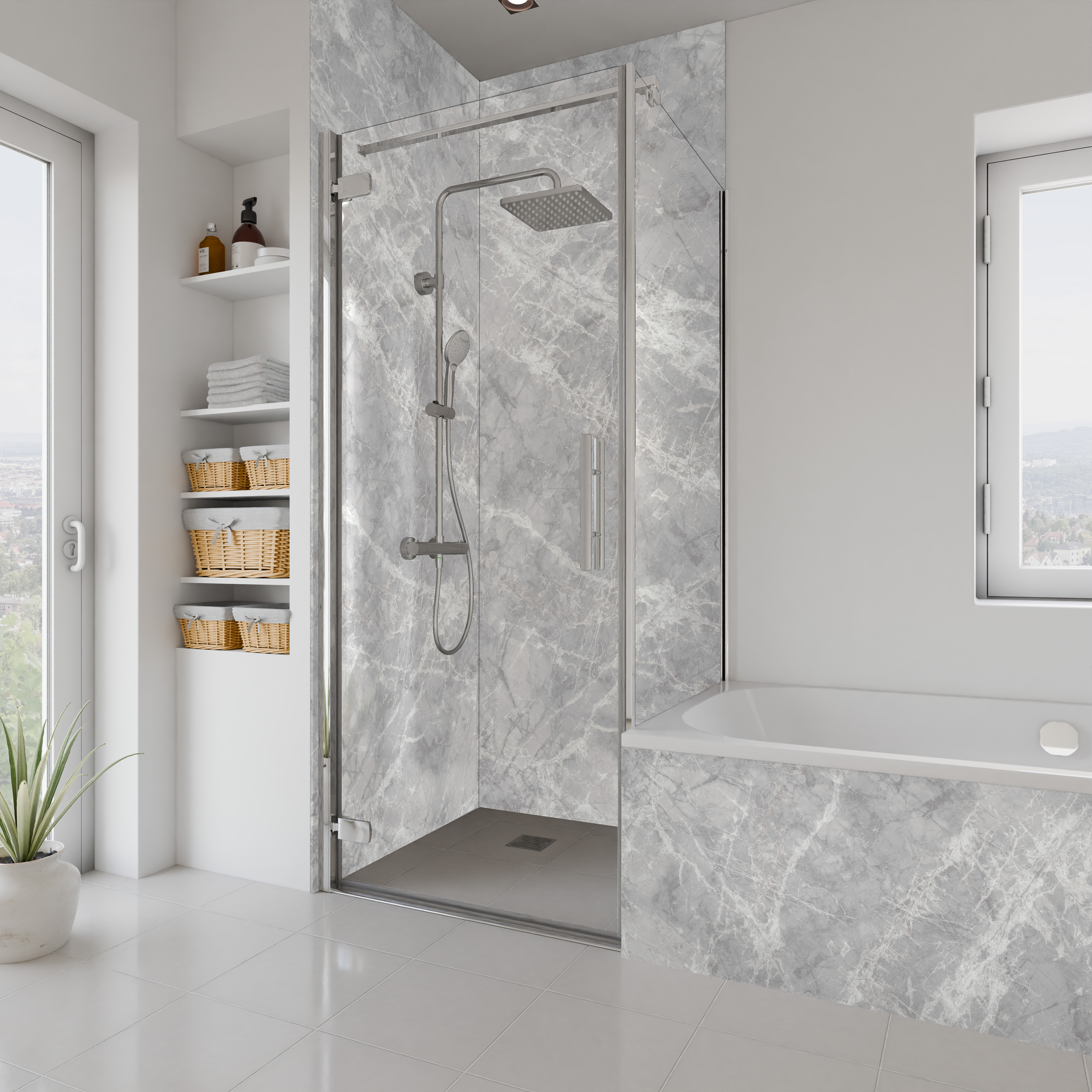 Dekor Paneele Seidenmatt Marmor Silbergrau Dusche+BSW