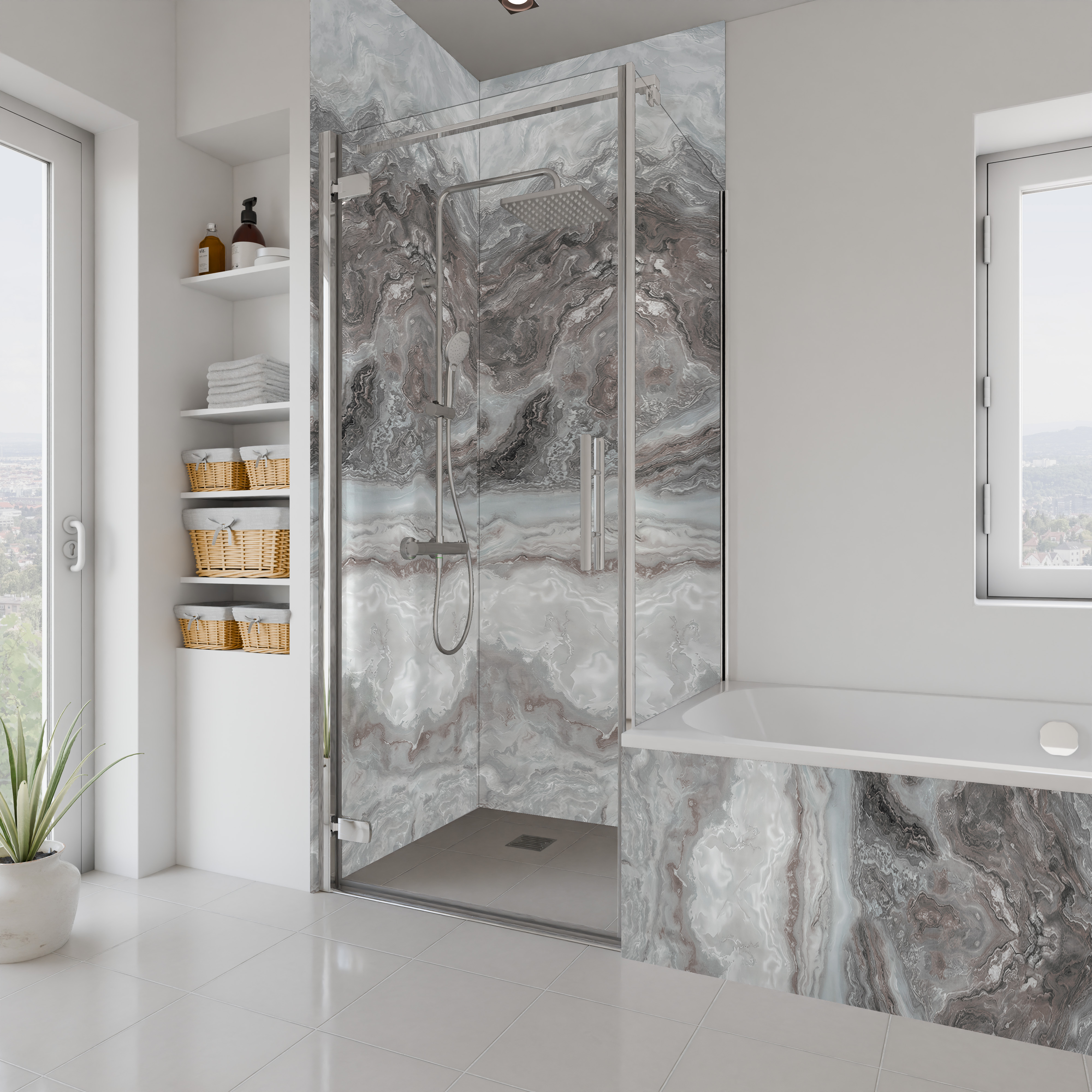 Dekor Paneele Seidenmatt Marmor Achat Grau Dusche+BSW