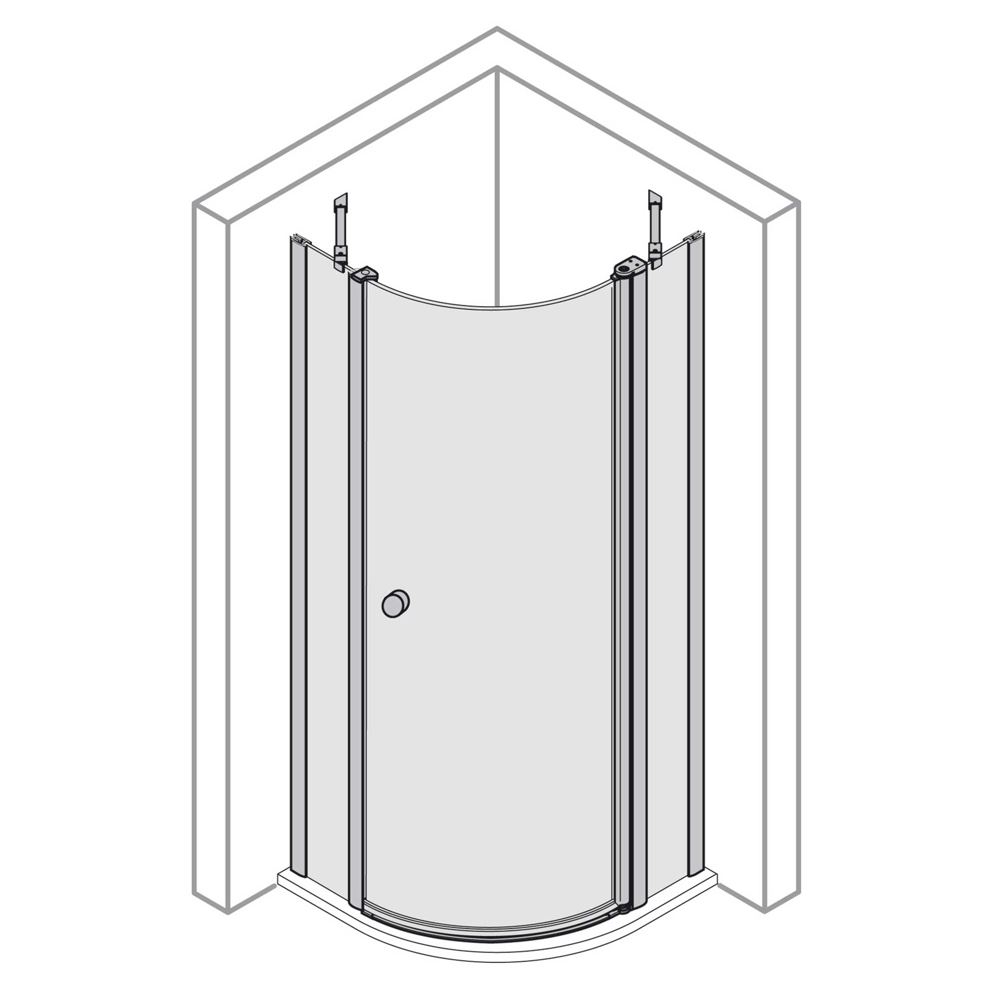 Runddusche Drehtür 3-teilig, Anschlag rechts, Radius 550