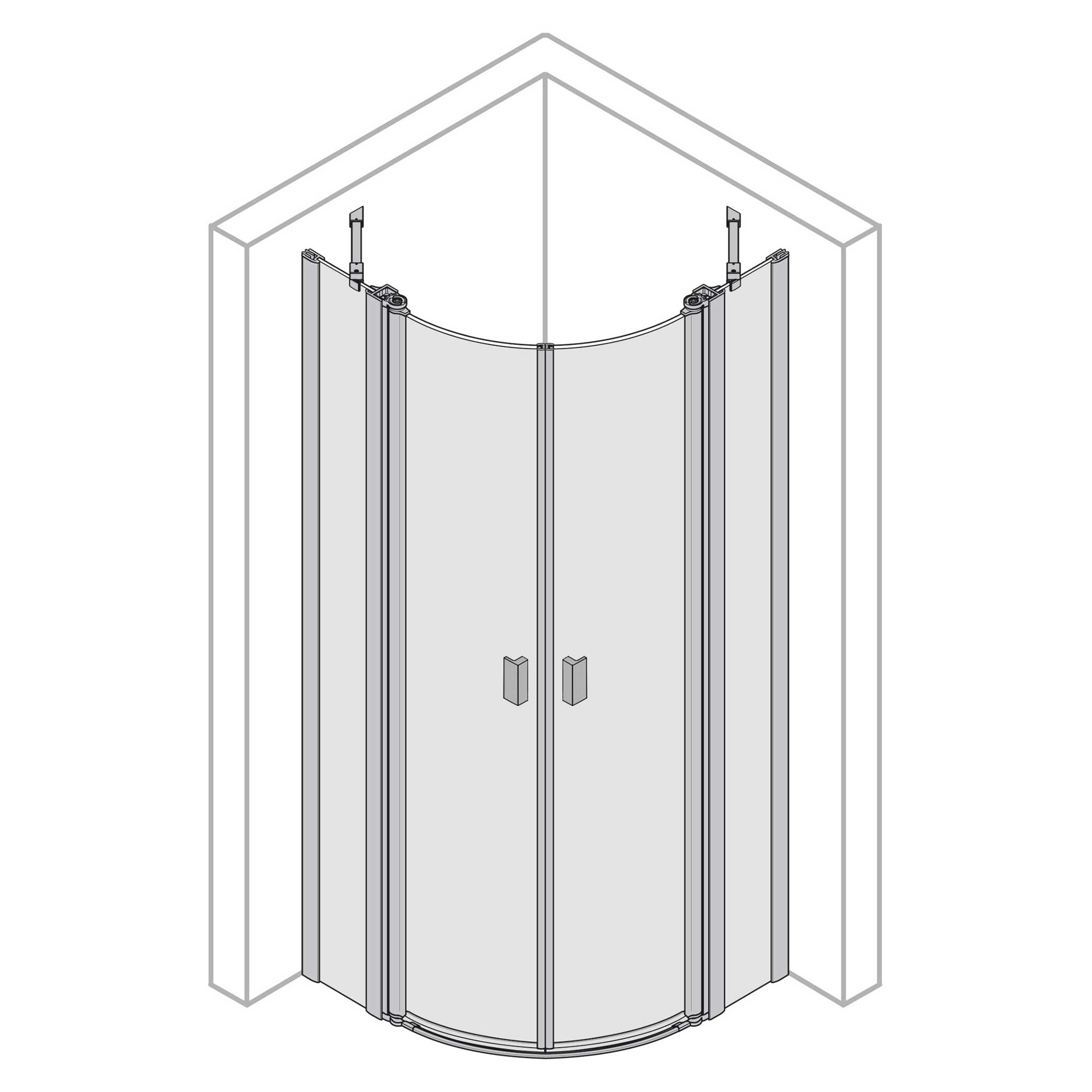 Runddusche Drehtür 4-teilig, eckig, Radius 550