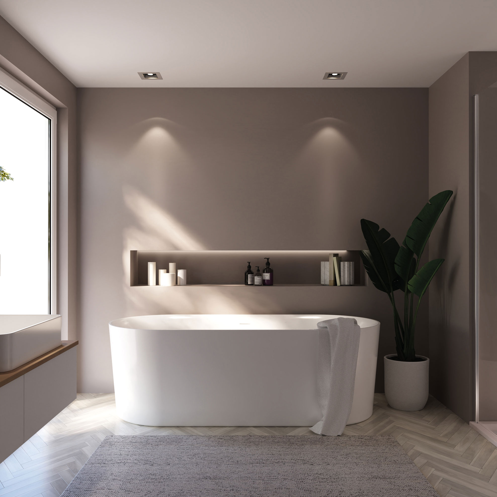 Boston Badewanne, weiß, freistehend, im Milieu 1