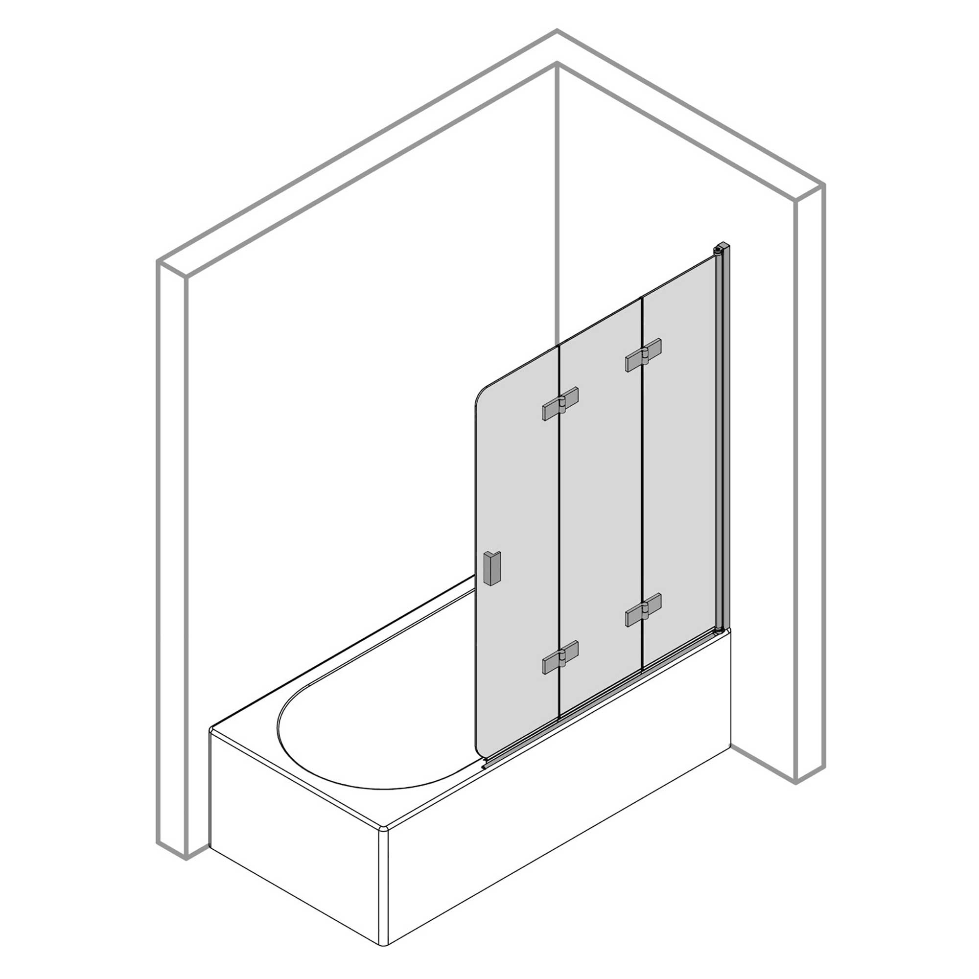 MK 520 Badewannenaufsatz Drehfalttür 3-teilig, rund, Anschlag rechts