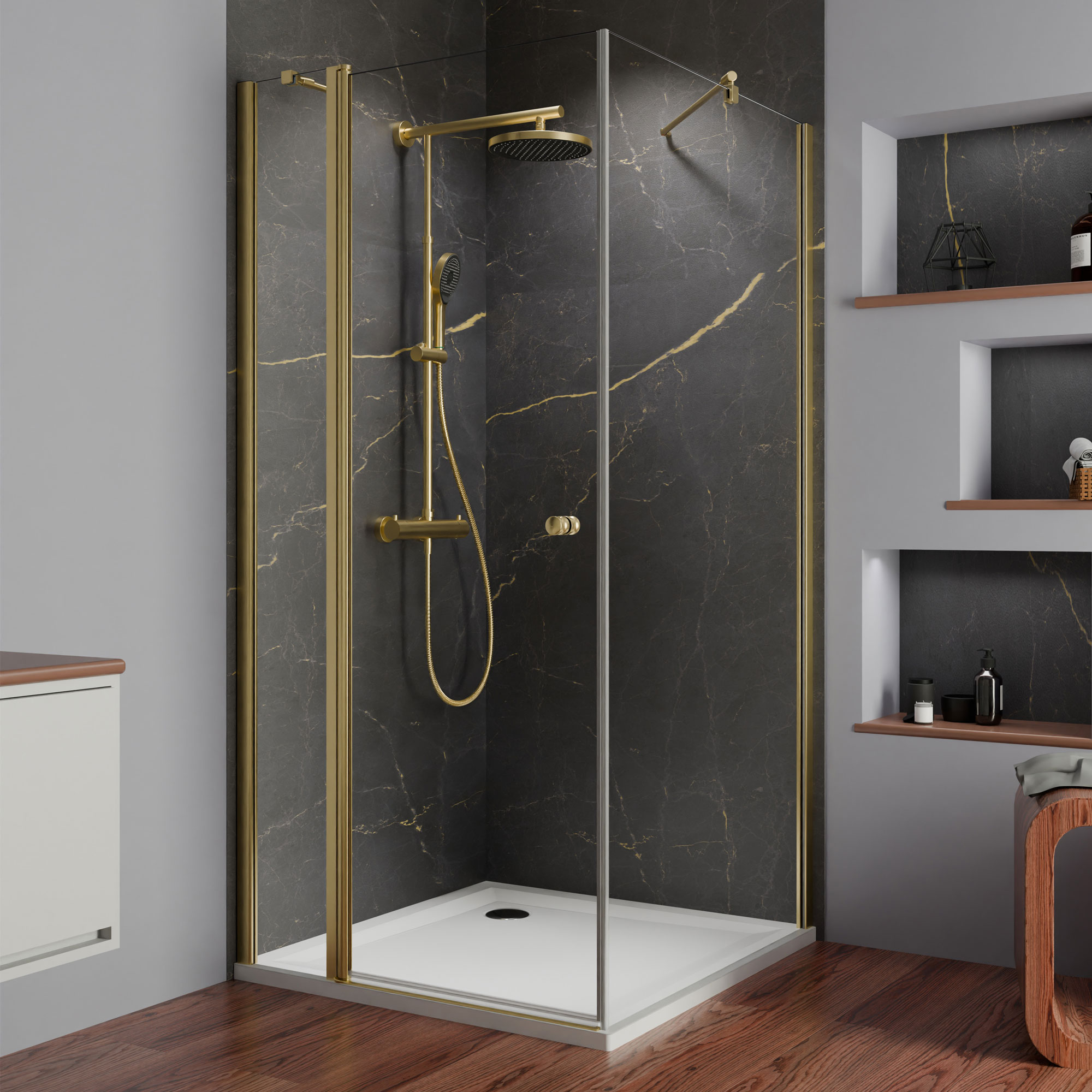 MK520 Gold Edition Drehtür mit Festteil für Seitenwand, Anschlag links