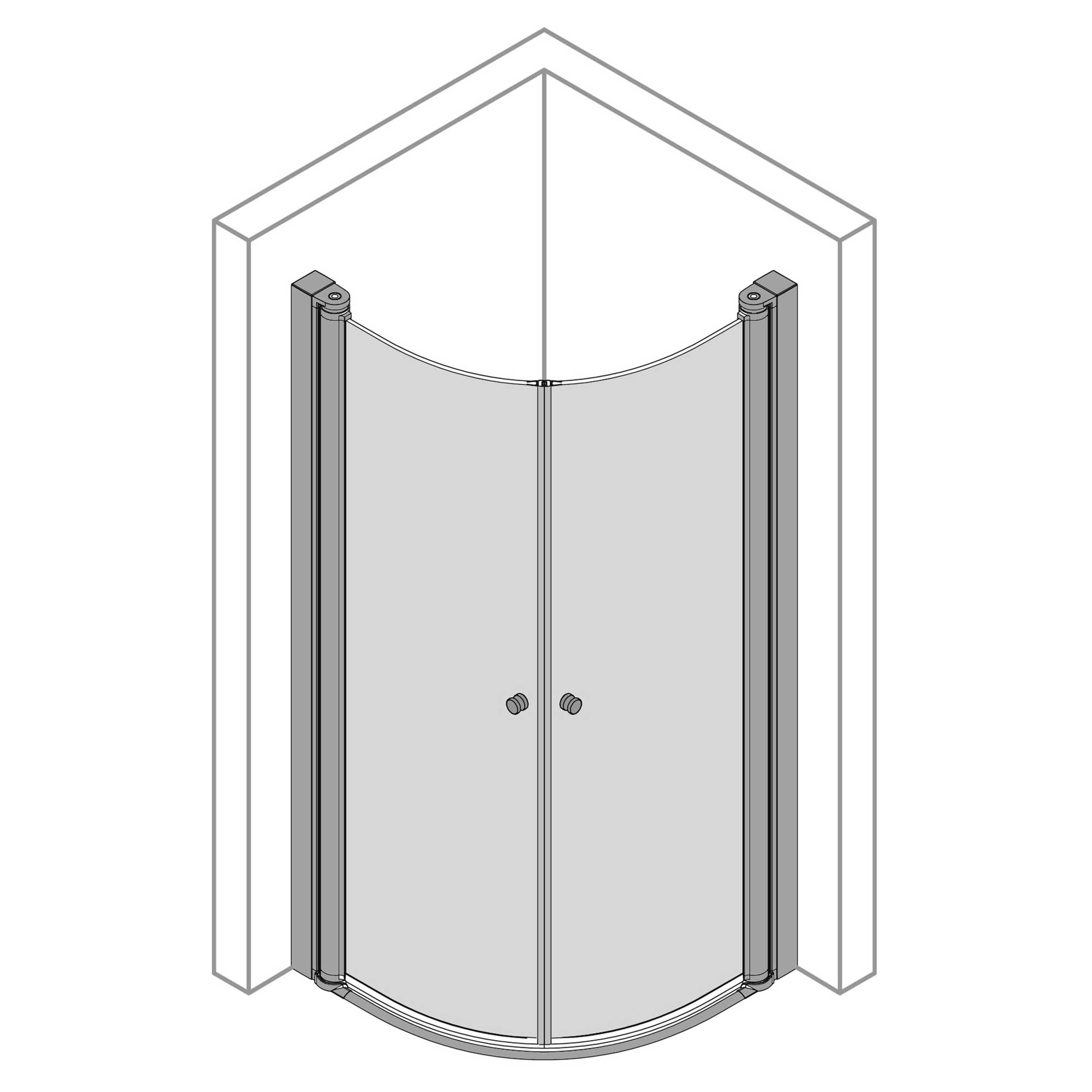 Runddusche Drehtür 2-teilig, Radius 500