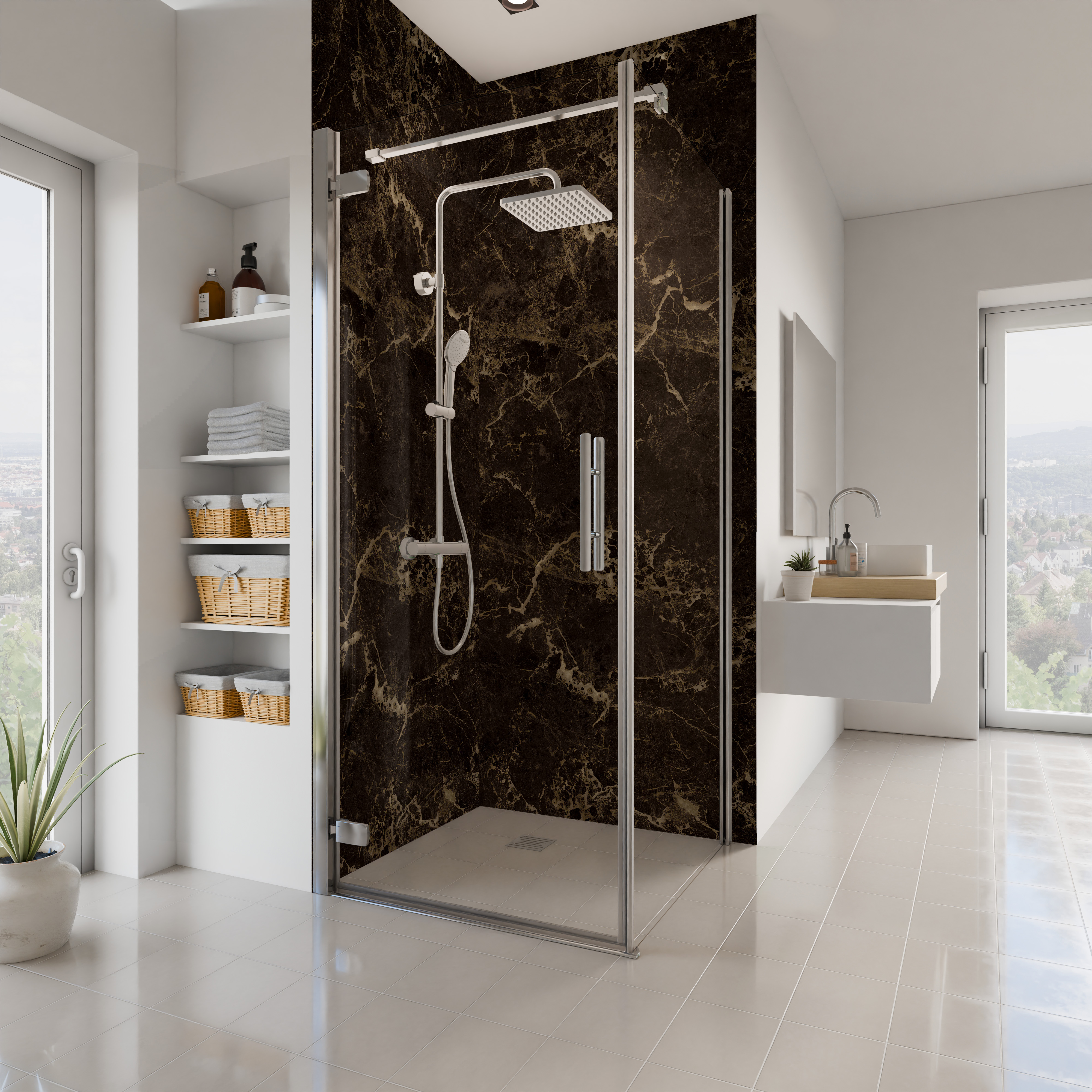 Dekor Paneele Seidenmatt Marmor Braun Eckeinstieg