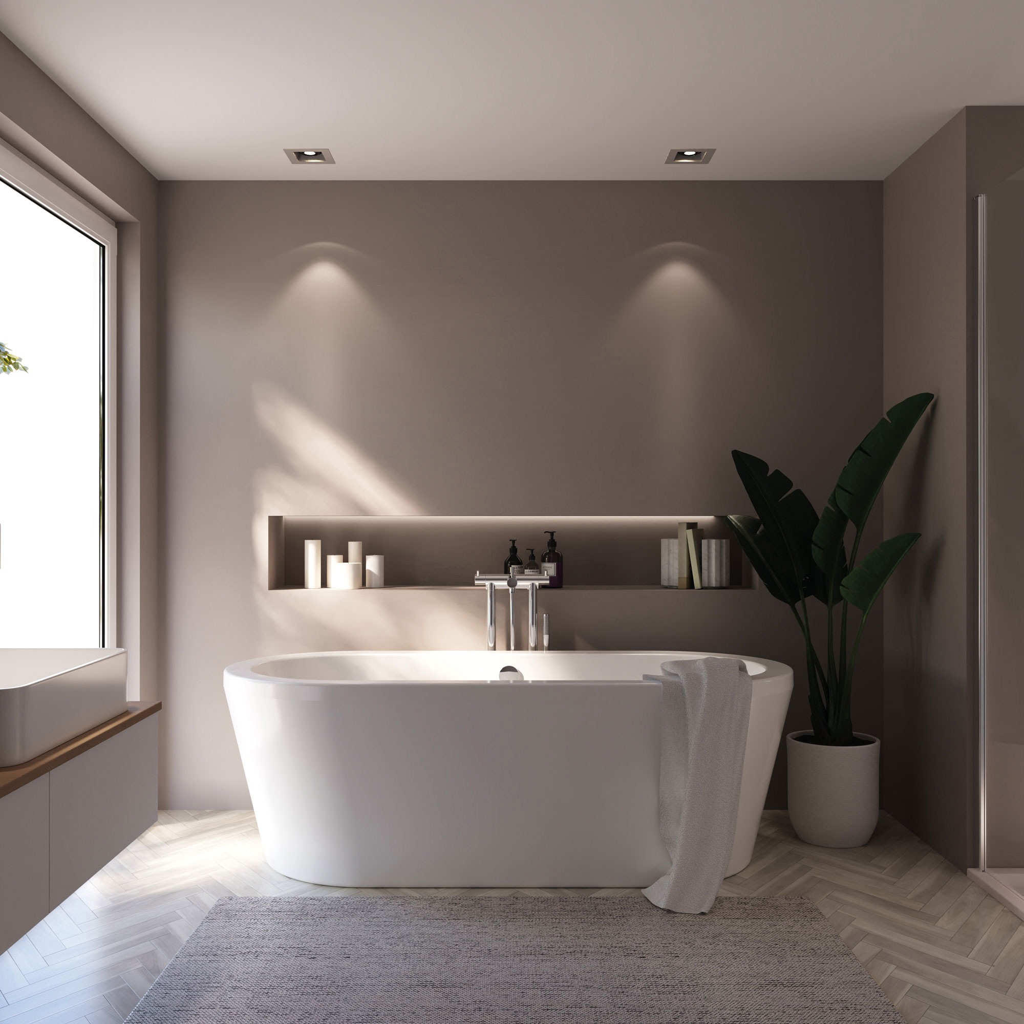 Dallas Badewanne, weiß, freistehend, im Milieu 1