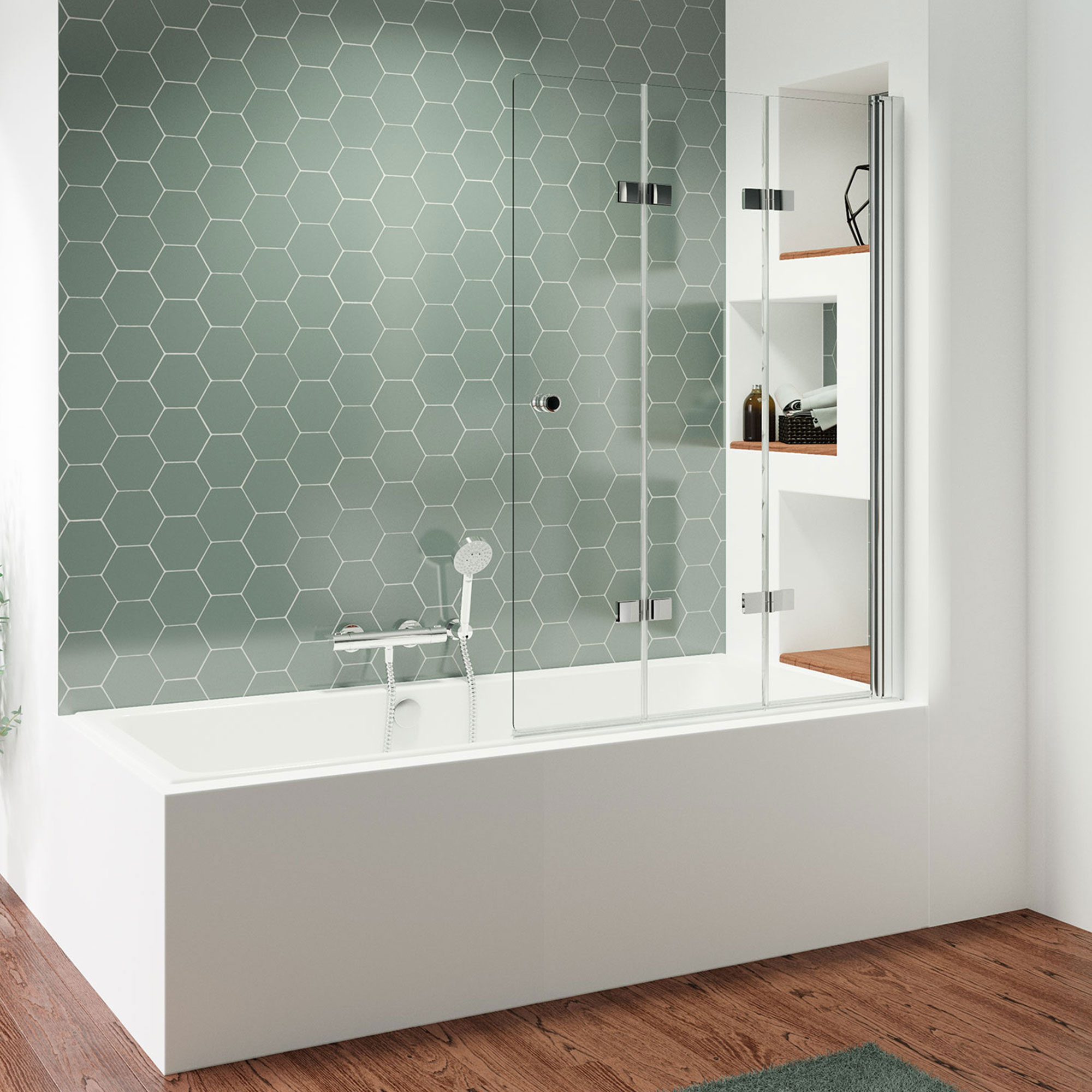 MK 520 Badewannenaufsatz Drehfalttür 3-teilig, rund, Anschlag rechts