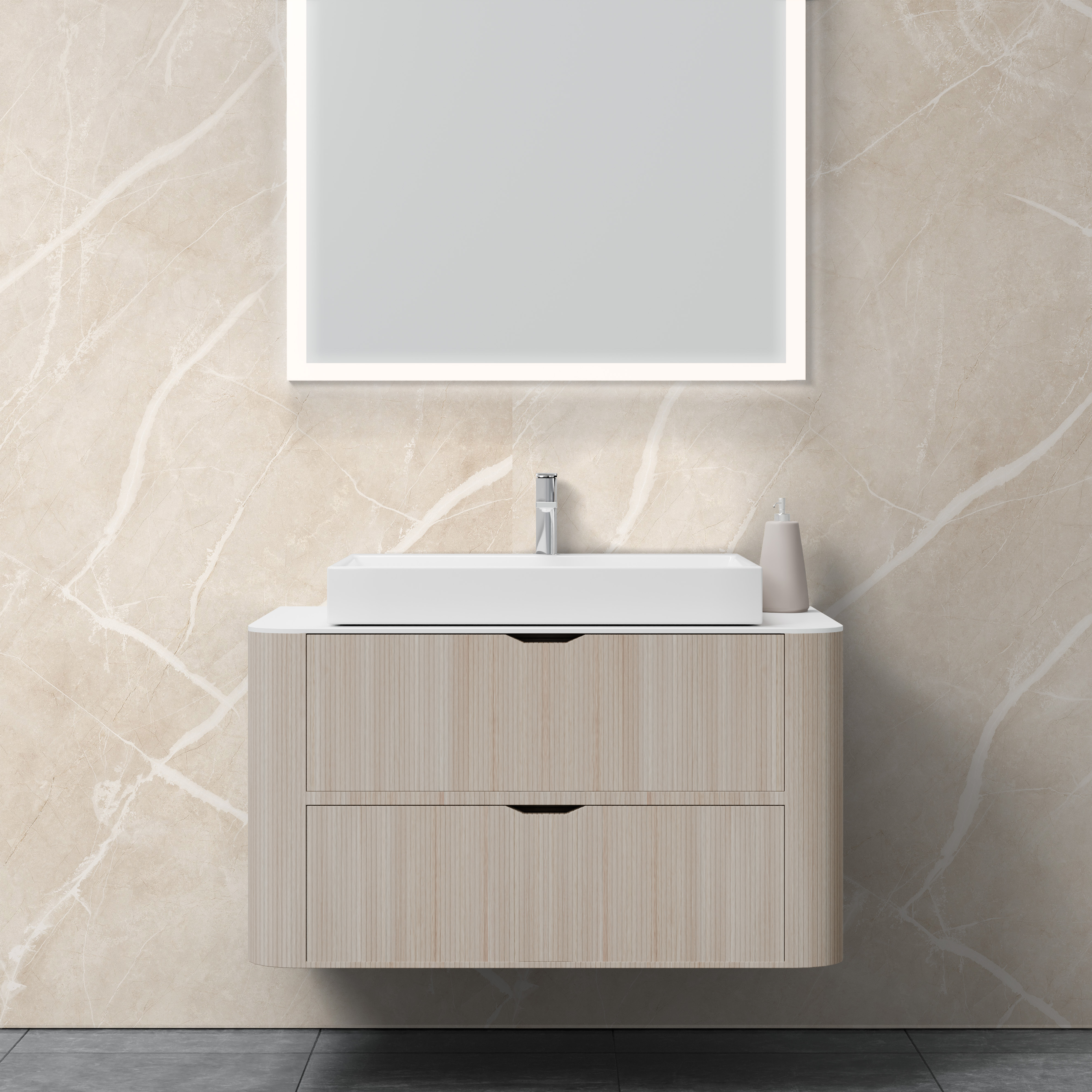 Dekor Paneele Seidenmatt Marmor Beige Weiß Waschtisch