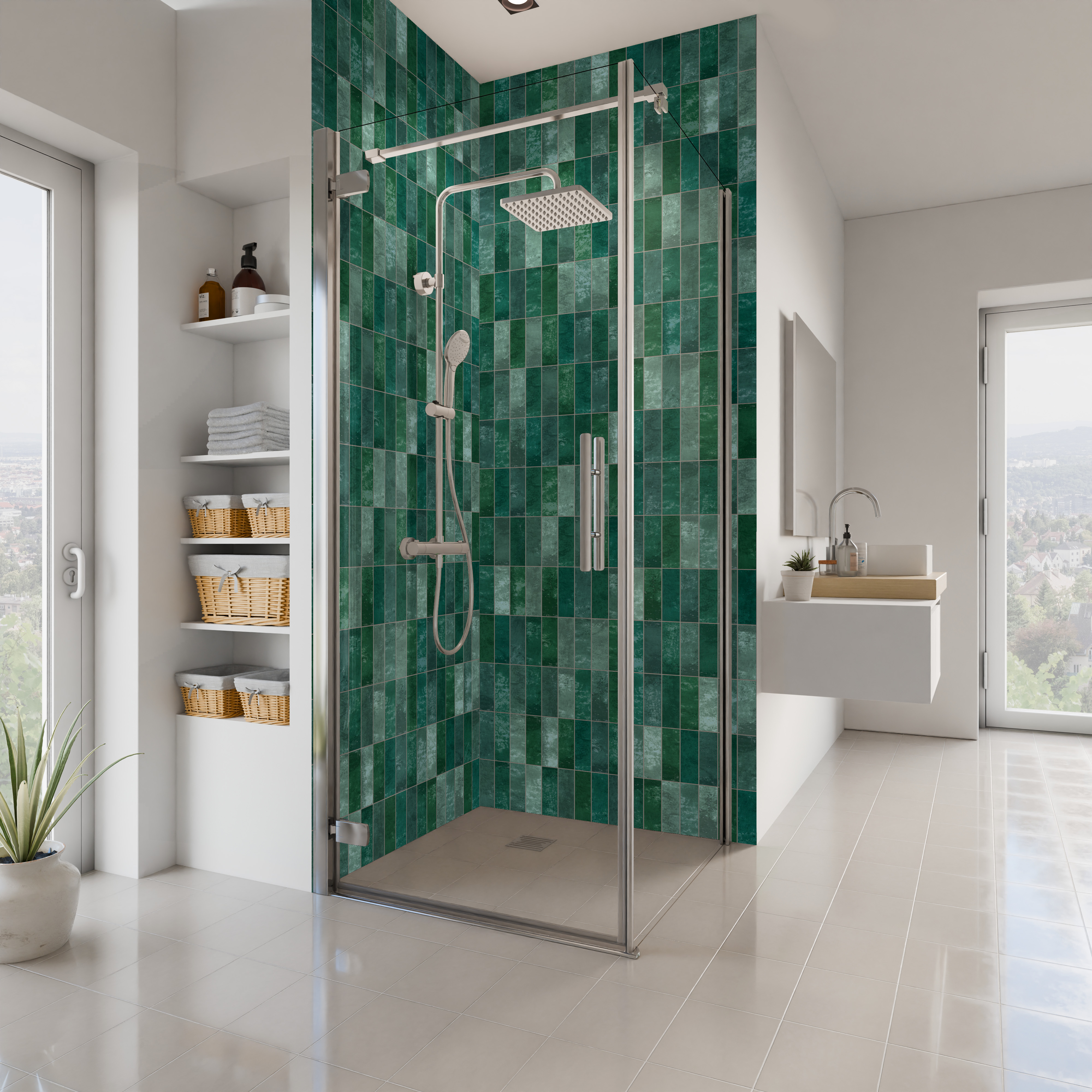 Dekor Paneele Hochglanz Fliese jadegrün Eckeinstieg