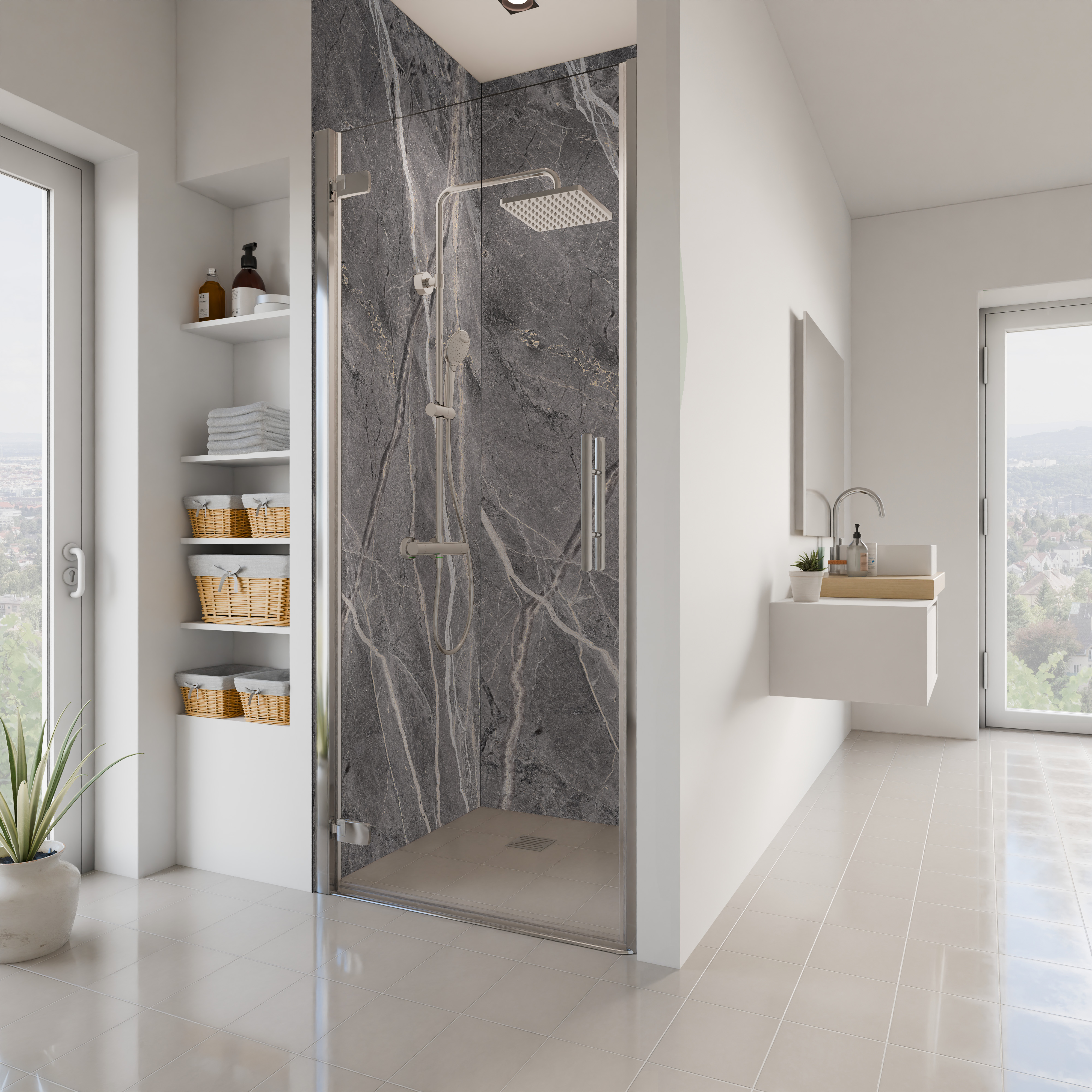 Dekor Paneele Hochglanz Marmor Grau Beige Nische